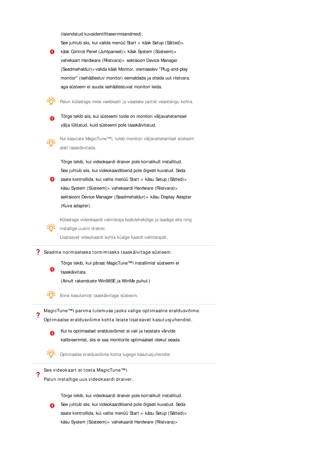 Samsung LS17MEDSBQ/EDC, LS19MEDSBQ/EDC manual Seadme normaalseks toimimiseks taaskäivitage süsteem 