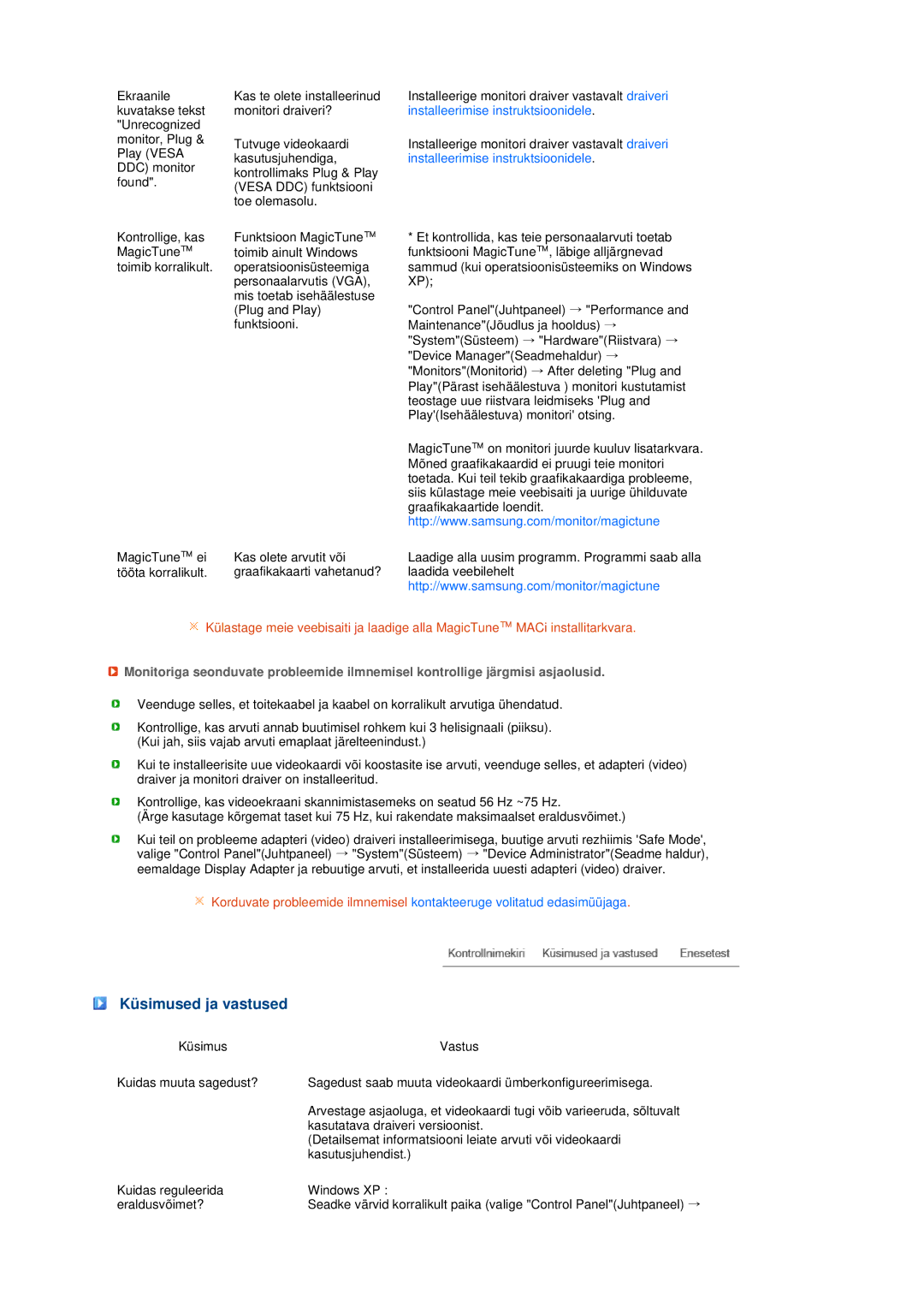 Samsung LS19MEDSBQ/EDC, LS17MEDSBQ/EDC manual Küsimused ja vastused, Installeerimise instruktsioonidele 