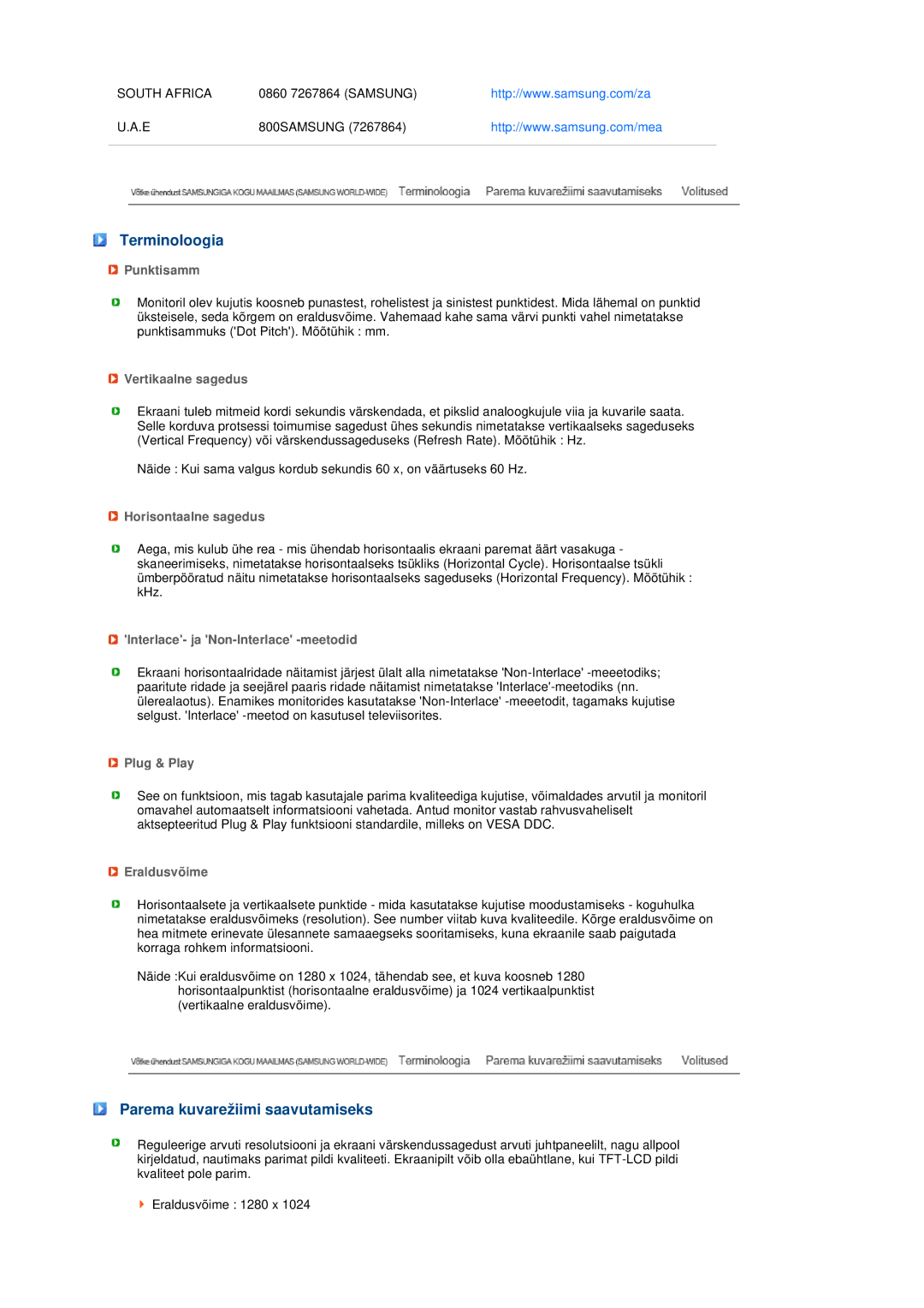 Samsung LS17MEDSBQ/EDC, LS19MEDSBQ/EDC manual Terminoloogia, Parema kuvarežiimi saavutamiseks 