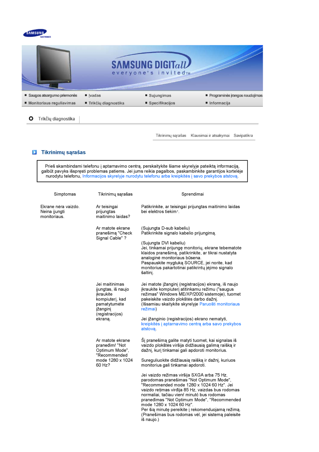 Samsung LS19MEDSBQ/EDC, LS17MEDSBQ/EDC manual Tikrinimų sąrašas, Atstovą 