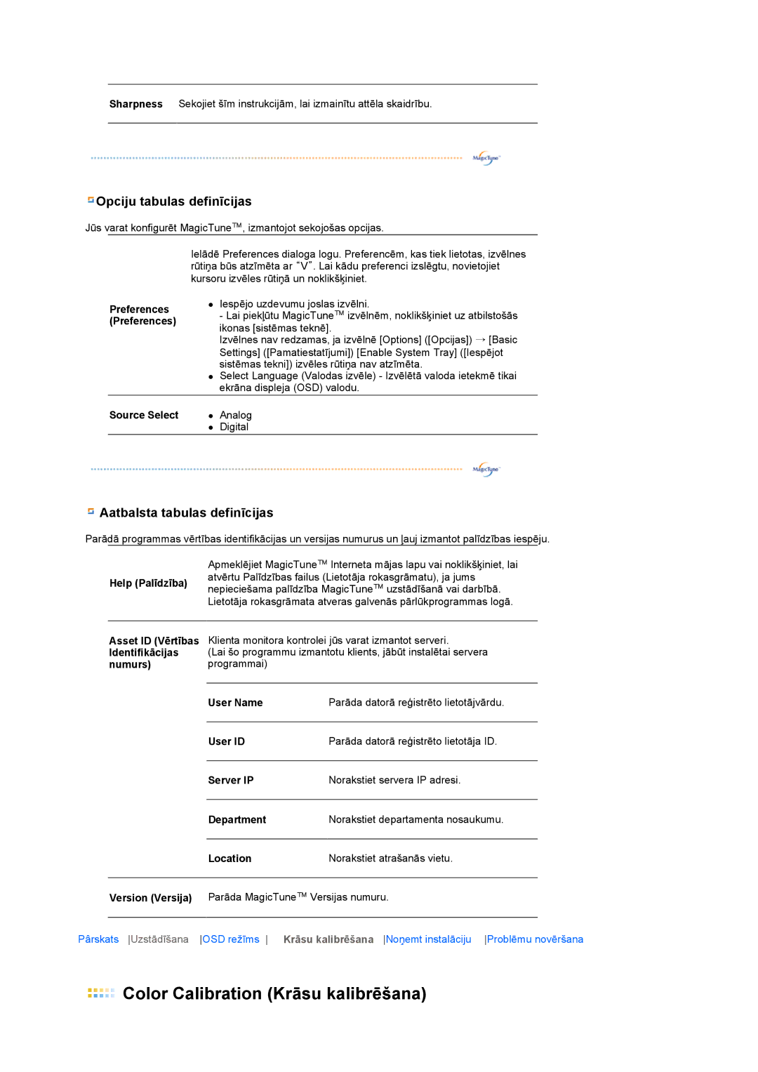 Samsung LS17MEDSBQ/EDC, LS19MEDSBQ/EDC manual Color Calibration Krāsu kalibrēšana 