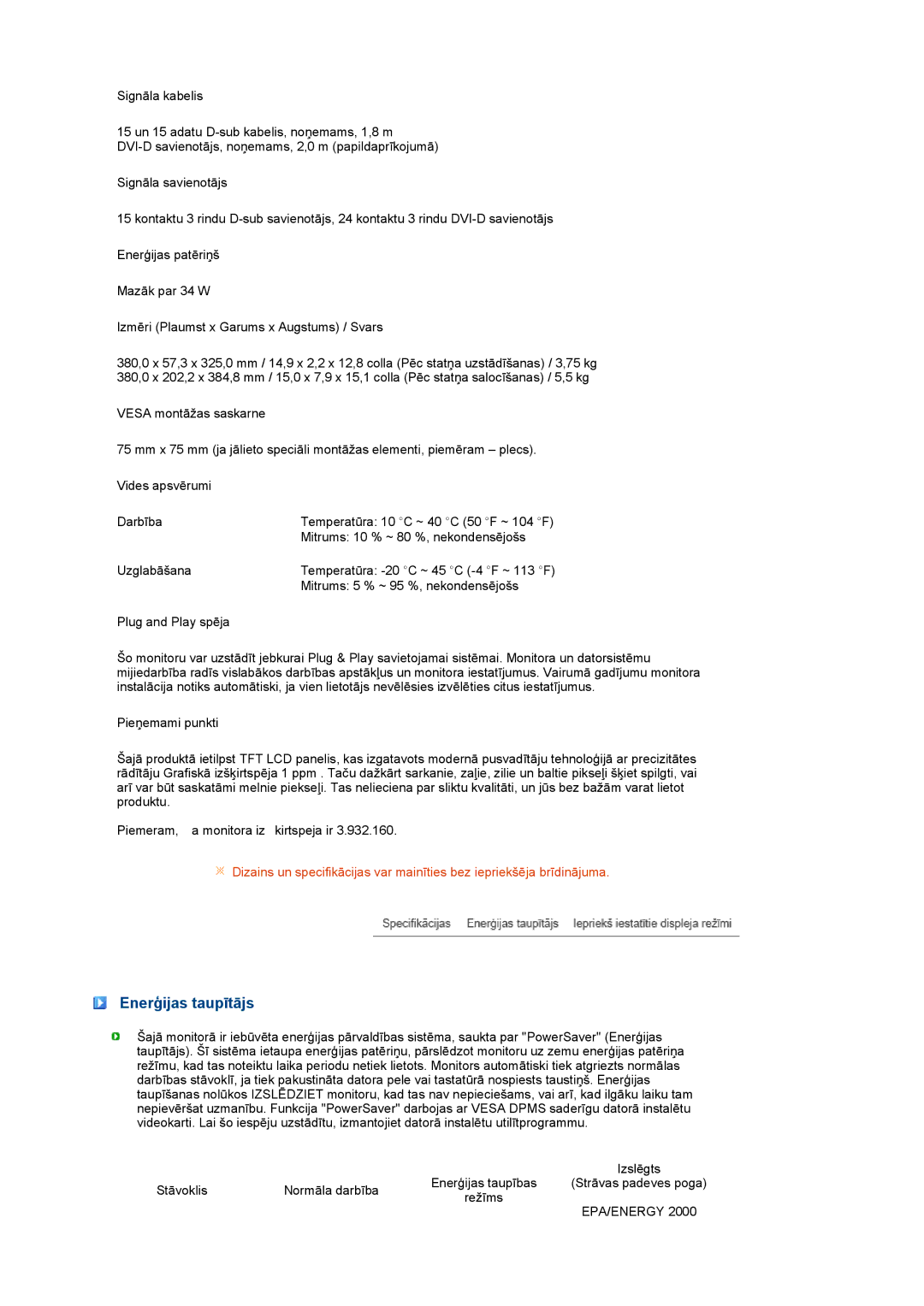 Samsung LS19MEDSBQ/EDC, LS17MEDSBQ/EDC manual Enerģijas taupītājs, Epa/Energy 