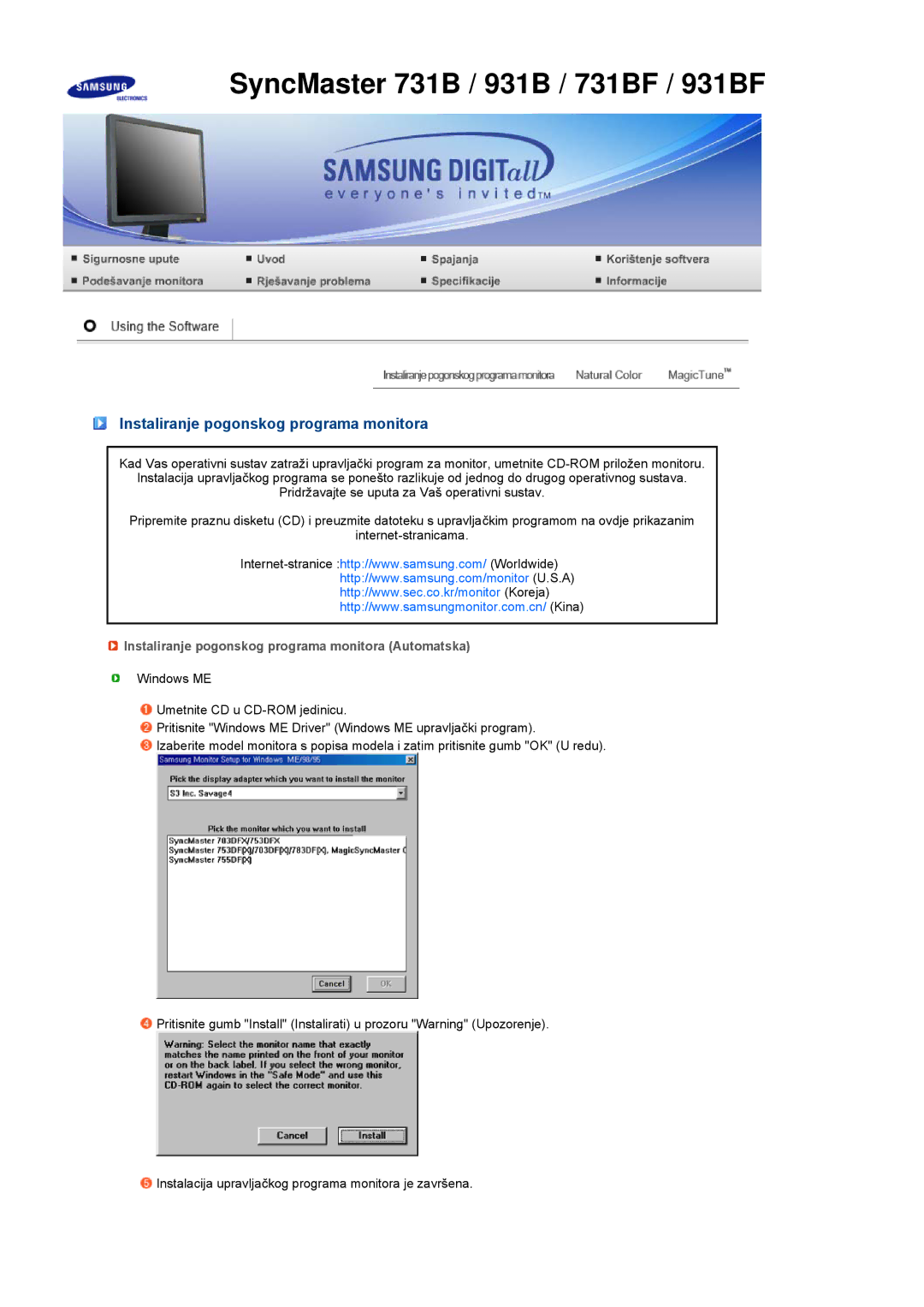 Samsung LS19MEDSBQ/EDC, LS17MEDSBQ/EDC manual Instaliranje pogonskog programa monitora Automatska 