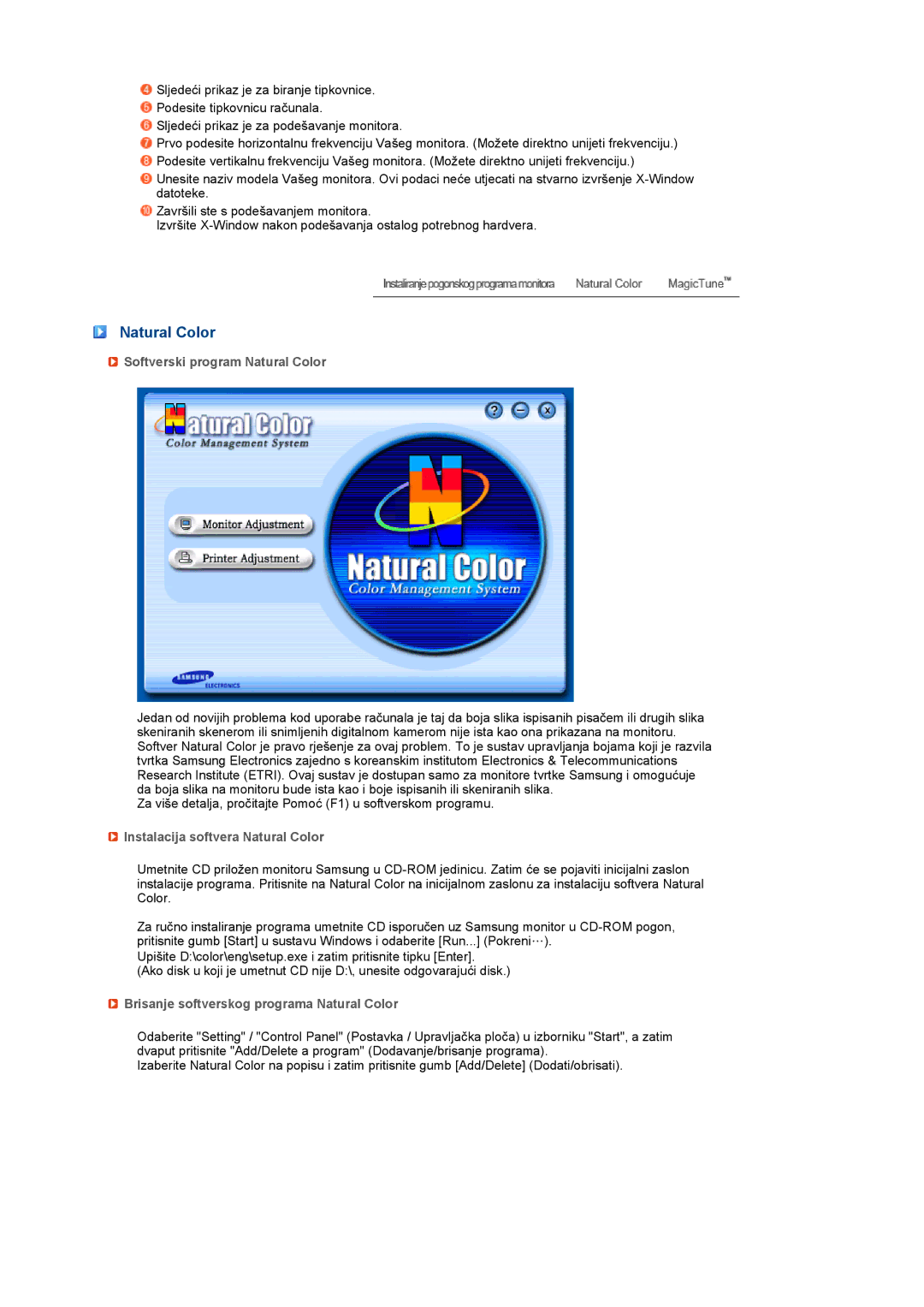 Samsung LS17MEDSBQ/EDC, LS19MEDSBQ/EDC manual Softverski program Natural Color, Instalacija softvera Natural Color 