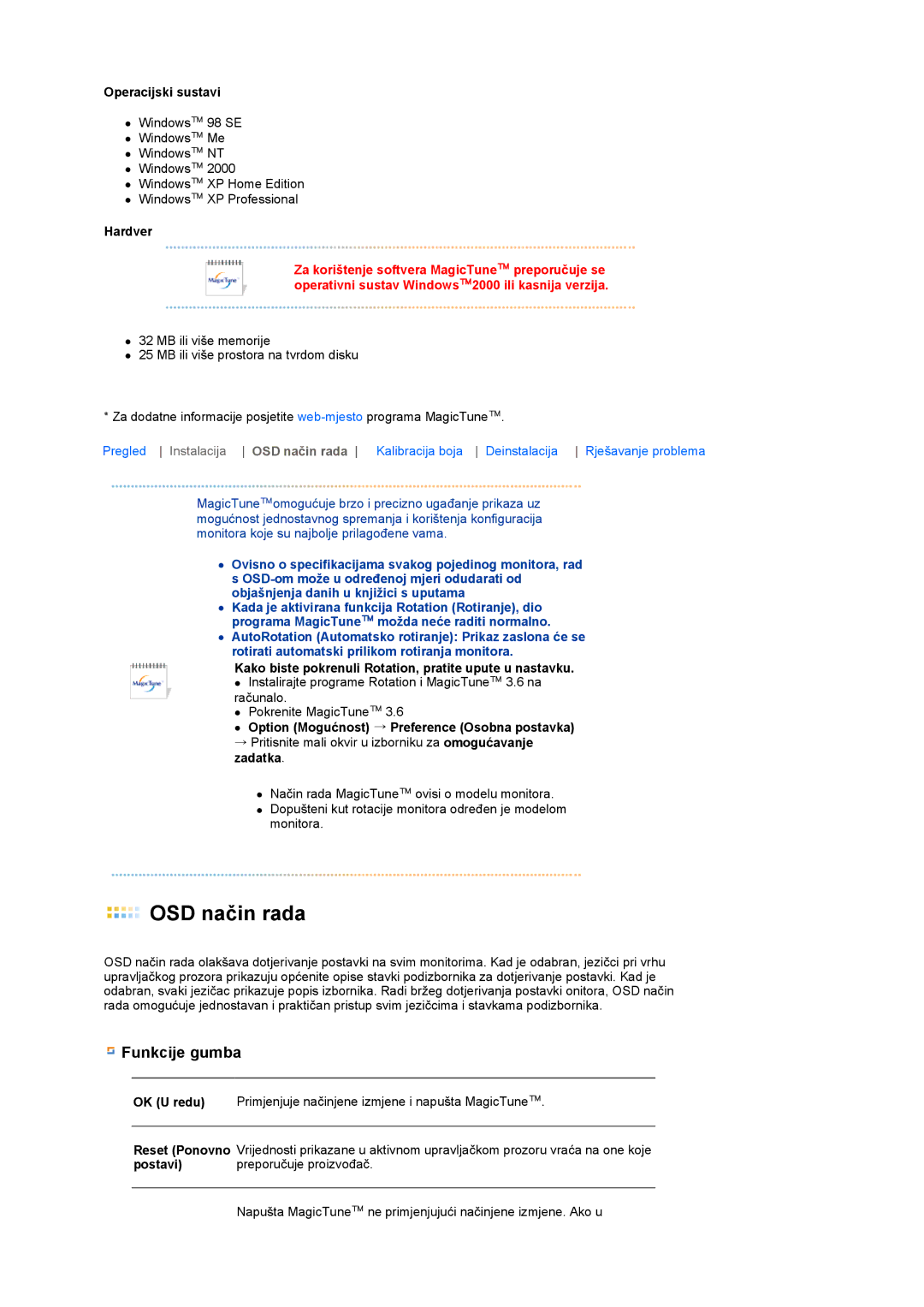 Samsung LS19MEDSBQ/EDC, LS17MEDSBQ/EDC manual OSD način rada 