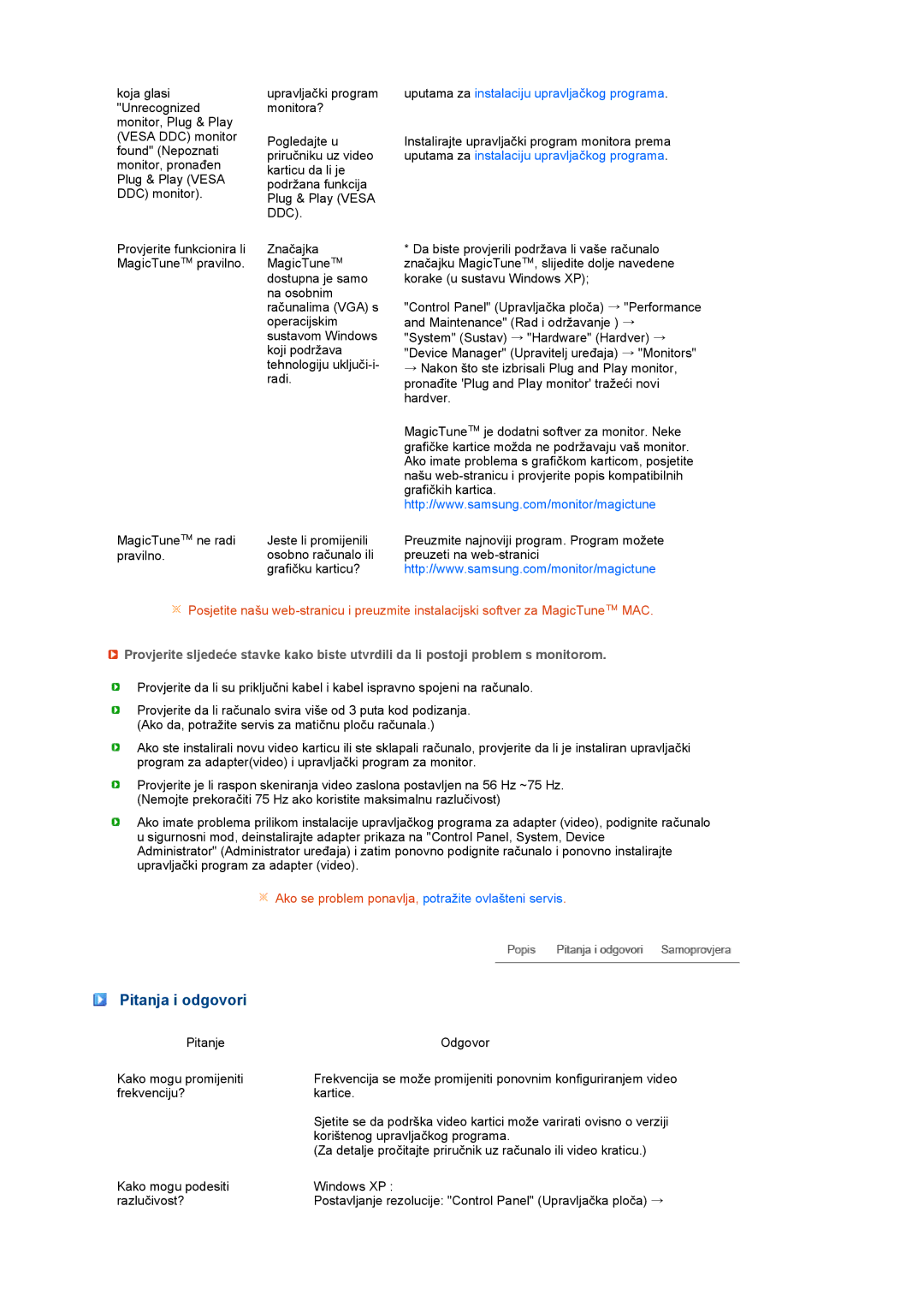 Samsung LS17MEDSBQ/EDC, LS19MEDSBQ/EDC manual Pitanja i odgovori, Uputama za instalaciju upravljačkog programa 