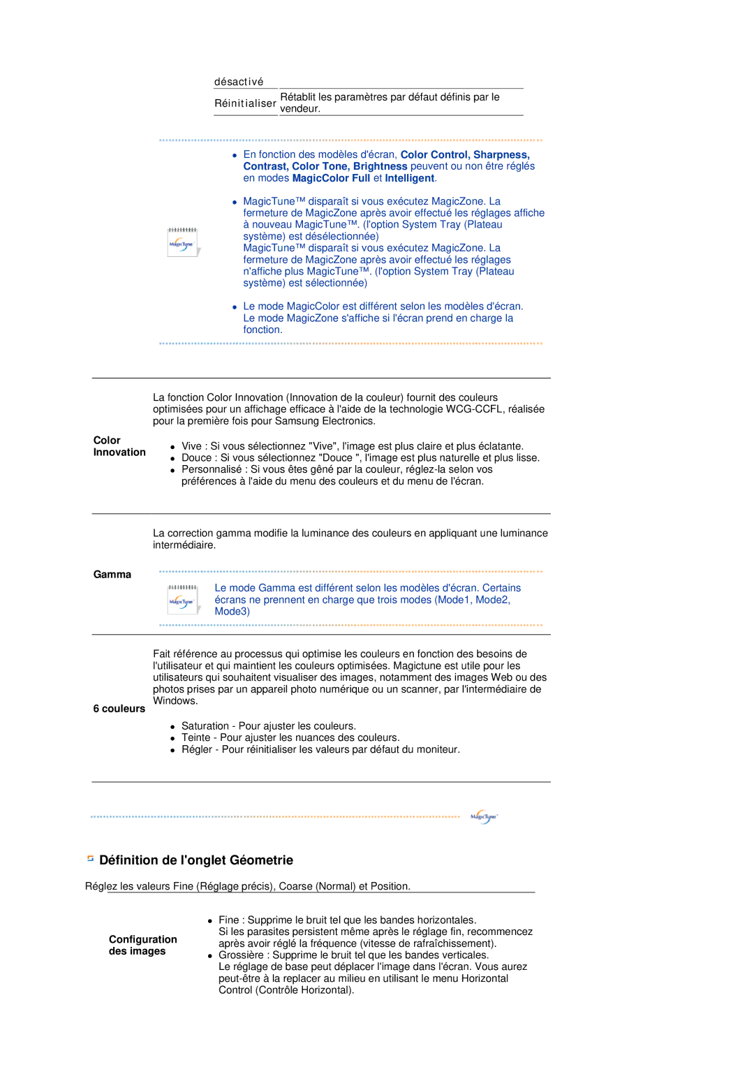 Samsung LS19MEPSFV/EDC manual Gamma Couleurs, Configuration des images 