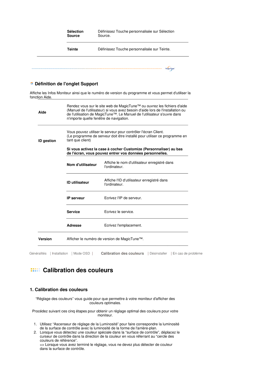 Samsung LS19MEPSFV/EDC manual ID gestion, ID utilisateur, IP serveur, Service, Adresse, Version 