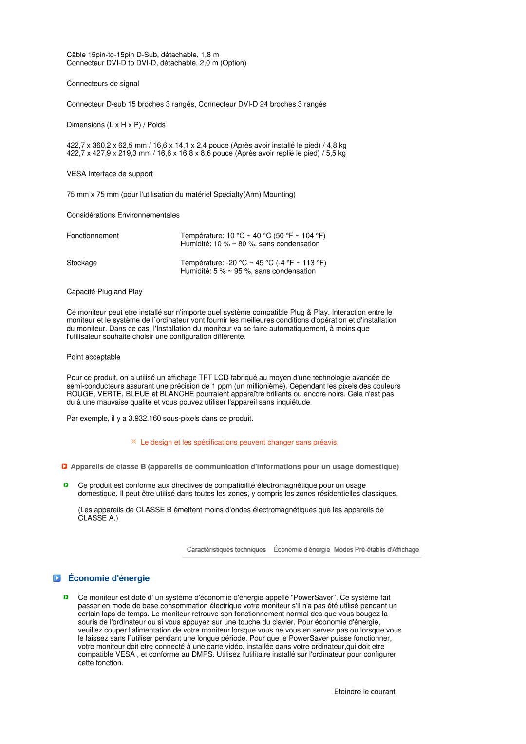 Samsung LS19MEPSFV/EDC manual Économie dénergie 