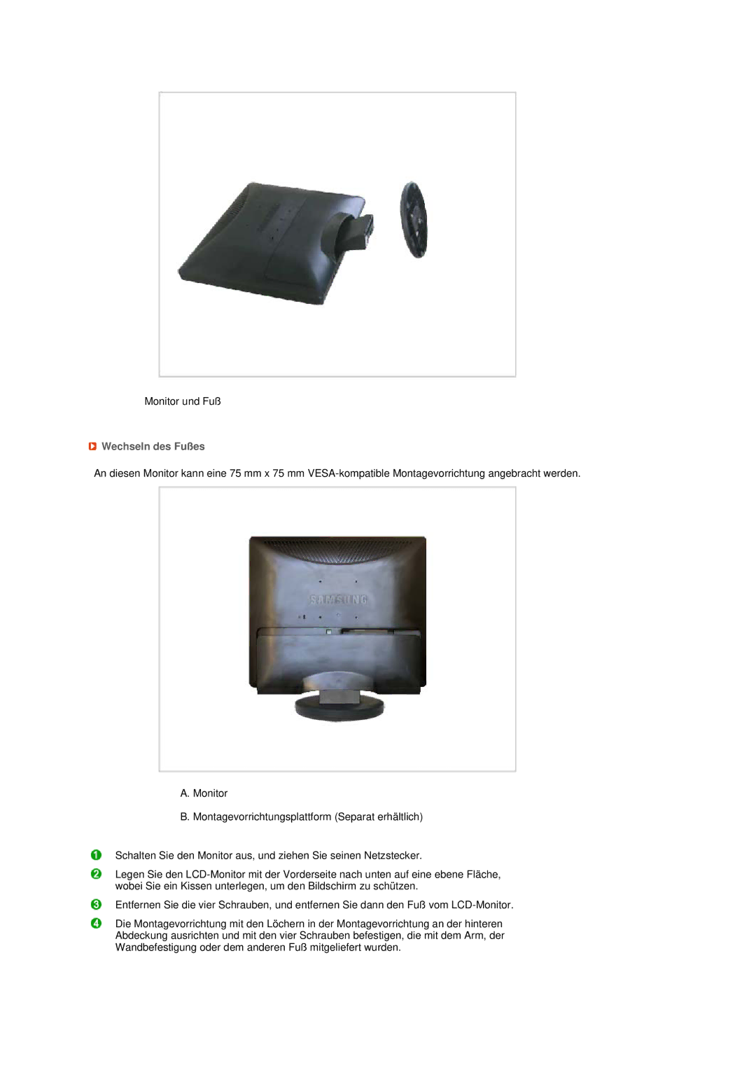 Samsung LS19MEPSFV/EDC manual Wechseln des Fußes 