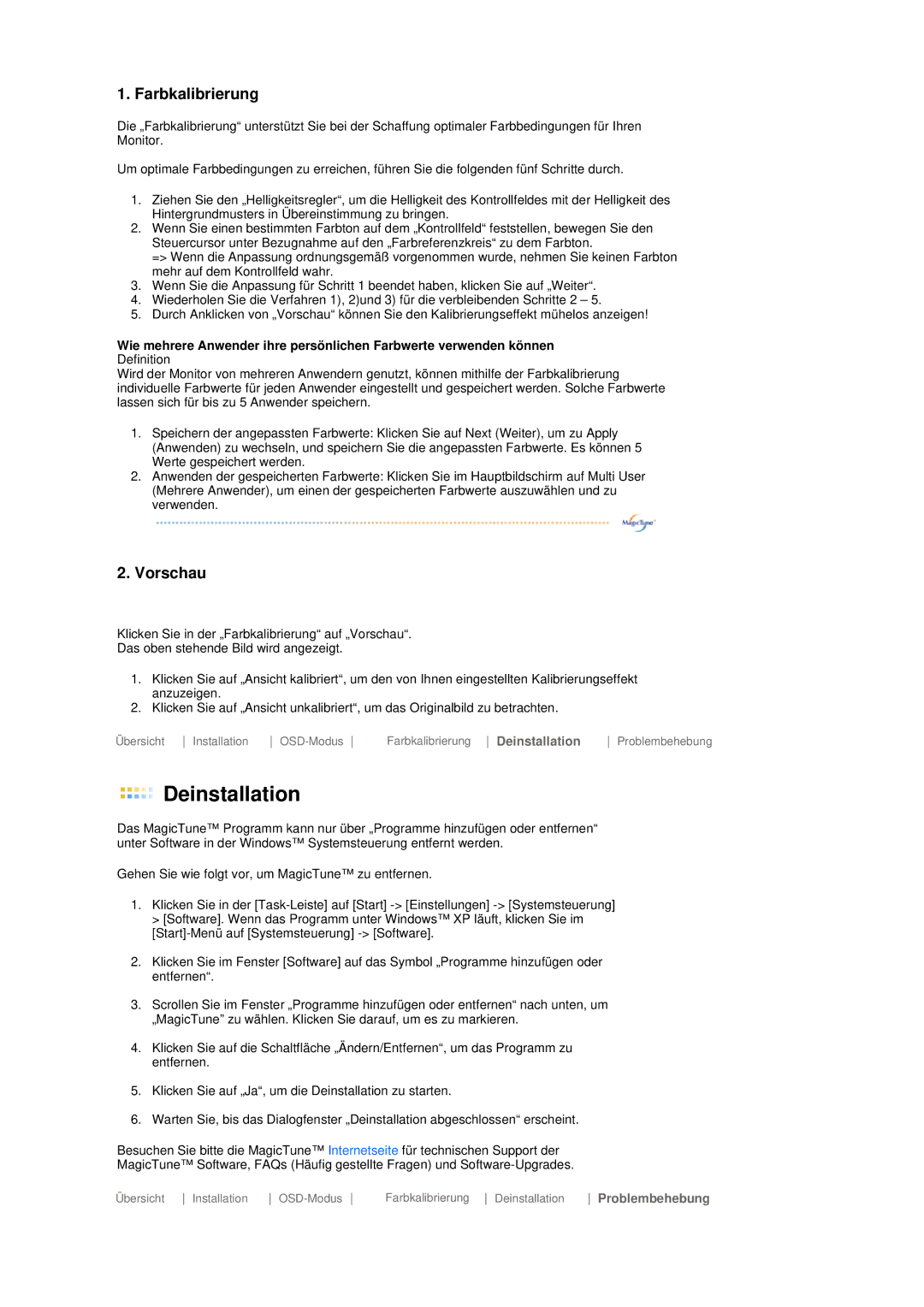 Samsung LS19MEPSFV/EDC manual Farbkalibrierung, Vorschau 