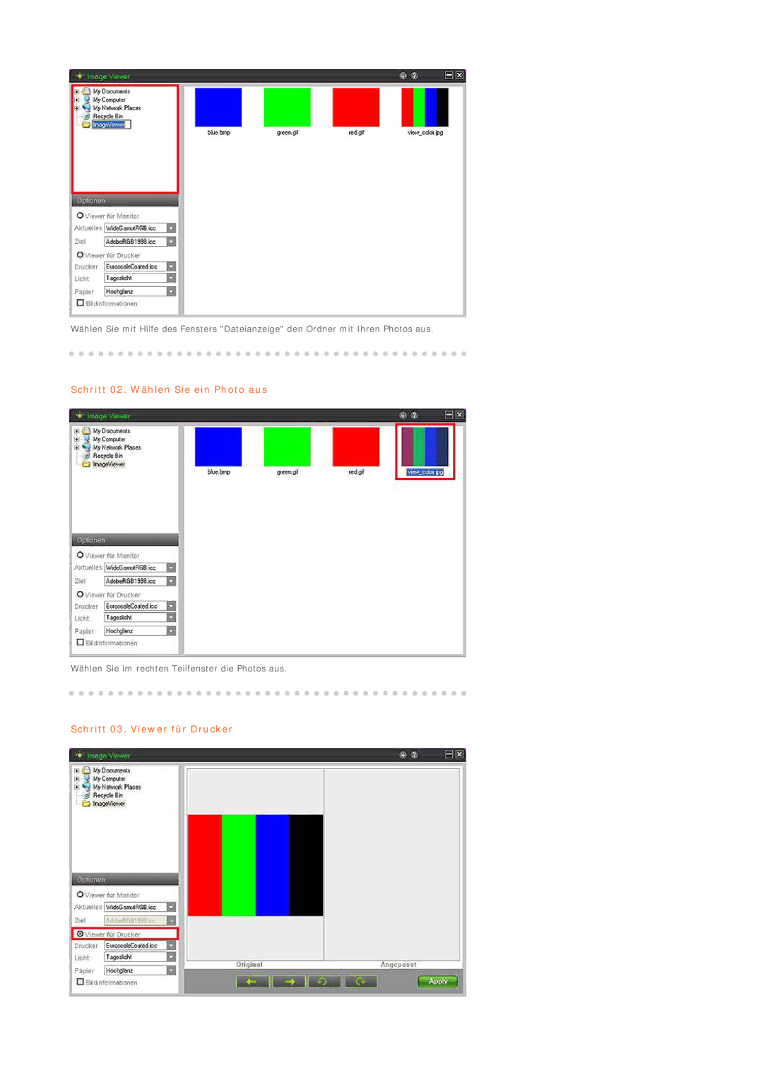 Samsung LS19MEPSFV/EDC manual Schritt 03. Viewer für Drucker 