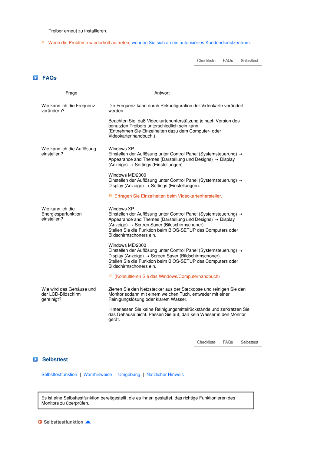 Samsung LS19MEPSFV/EDC manual FAQs, Selbsttestfunktion 