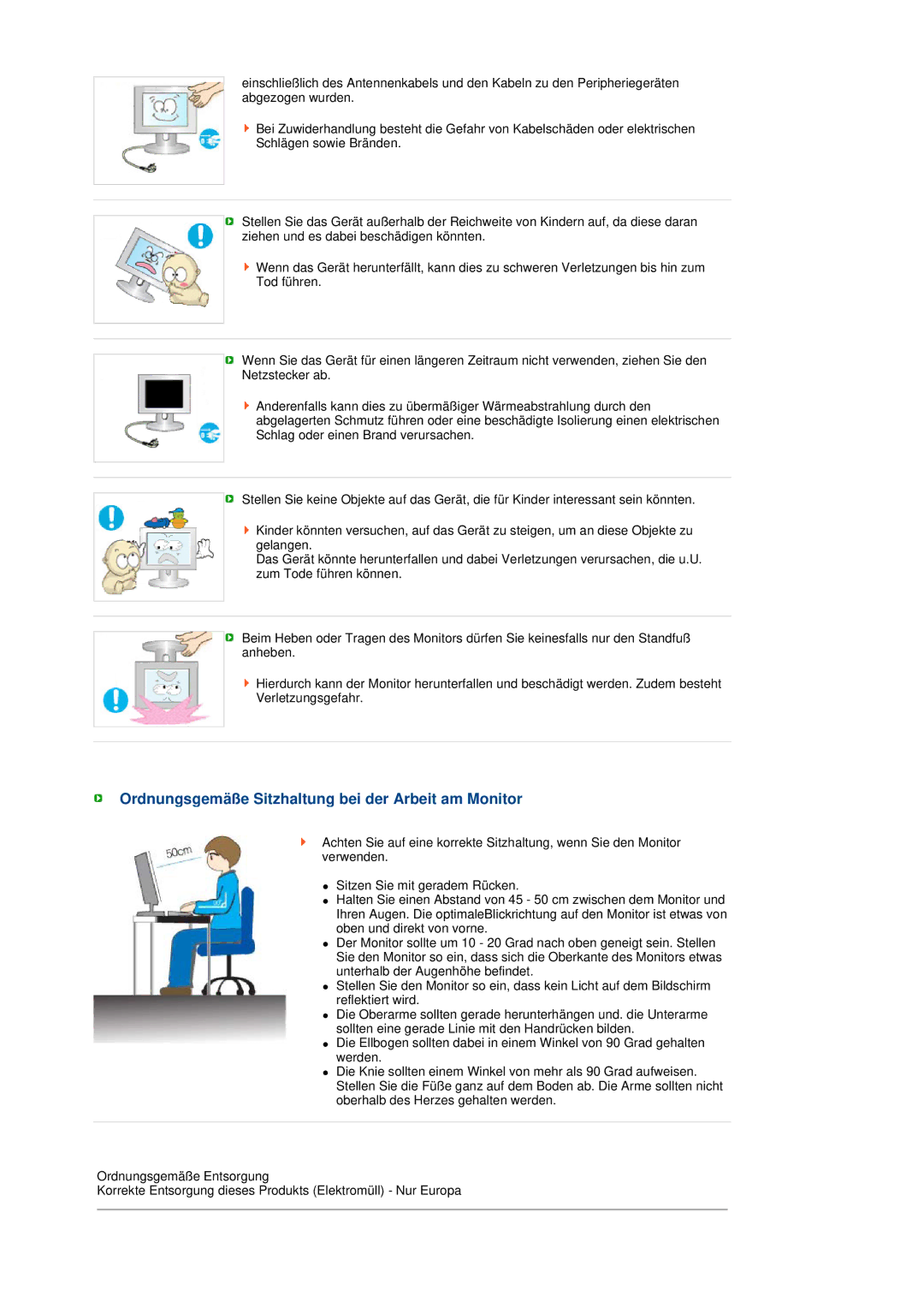 Samsung LS19MEPSFV/EDC manual Ordnungsgemäße Sitzhaltung bei der Arbeit am Monitor 