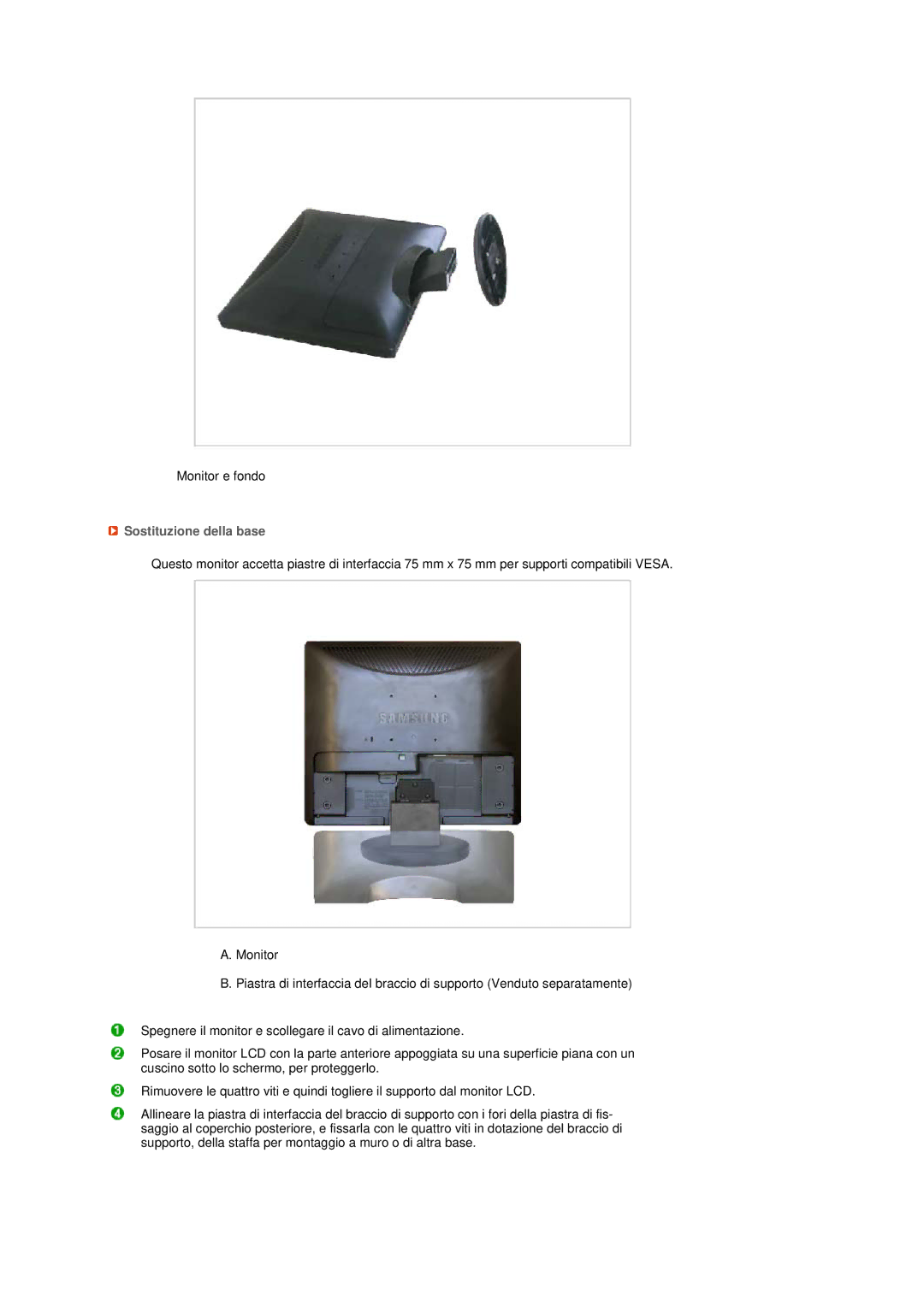 Samsung LS19MEPSFV/EDC manual Sostituzione della base 