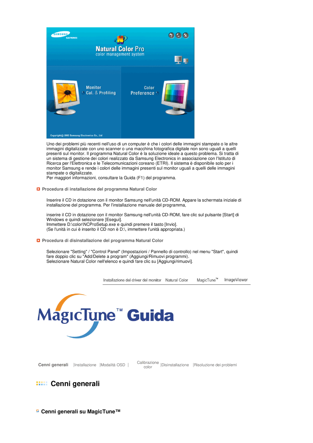 Samsung LS19MEPSFV/EDC manual Procedura di installazione del programma Natural Color 