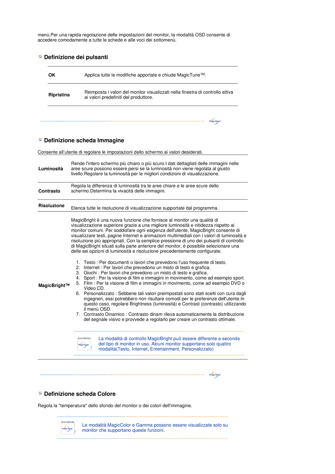 Samsung LS19MEPSFV/EDC manual Definizione dei pulsanti 