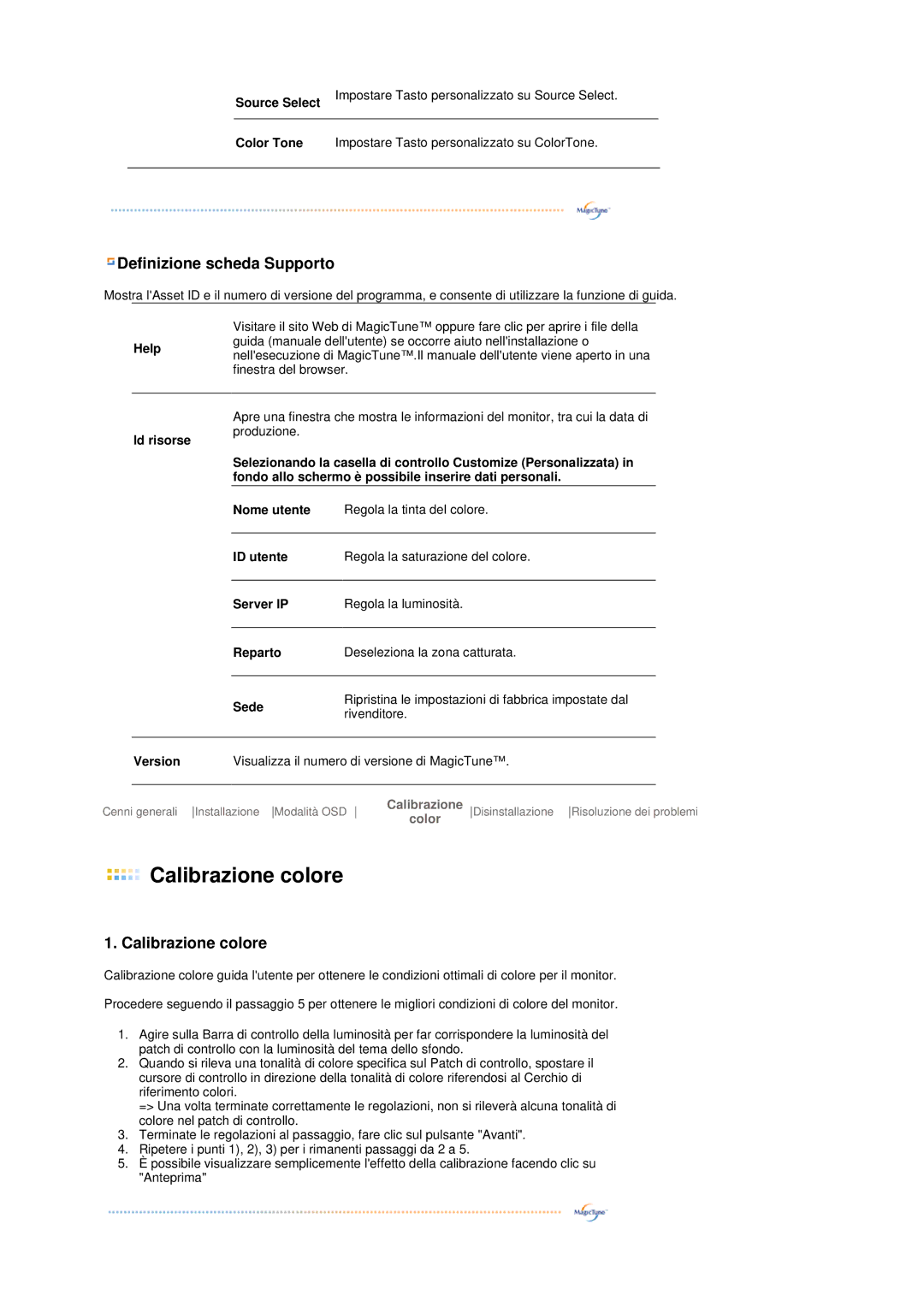 Samsung LS19MEPSFV/EDC manual Calibrazione colore 