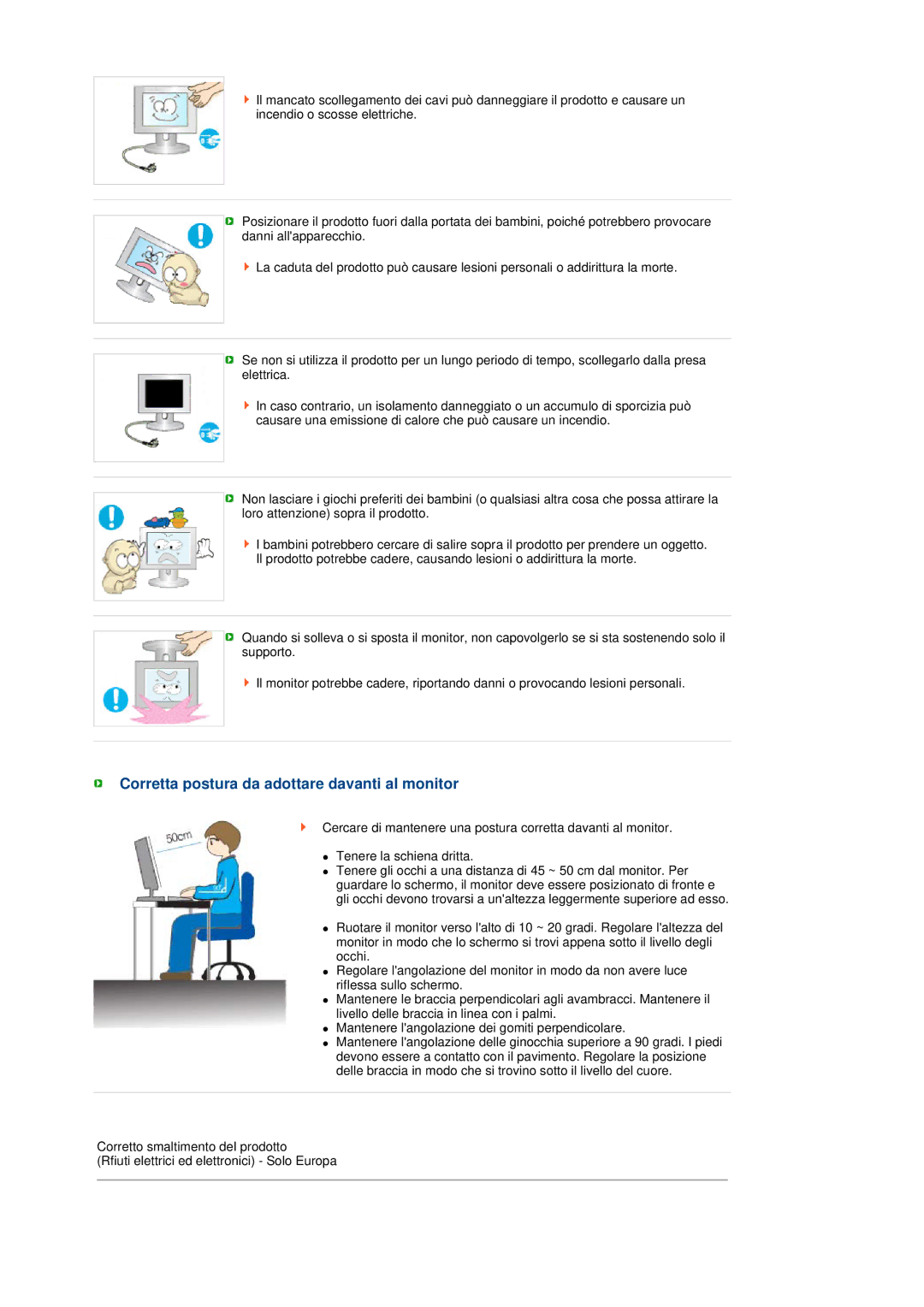 Samsung LS19MEPSFV/EDC manual Corretta postura da adottare davanti al monitor 