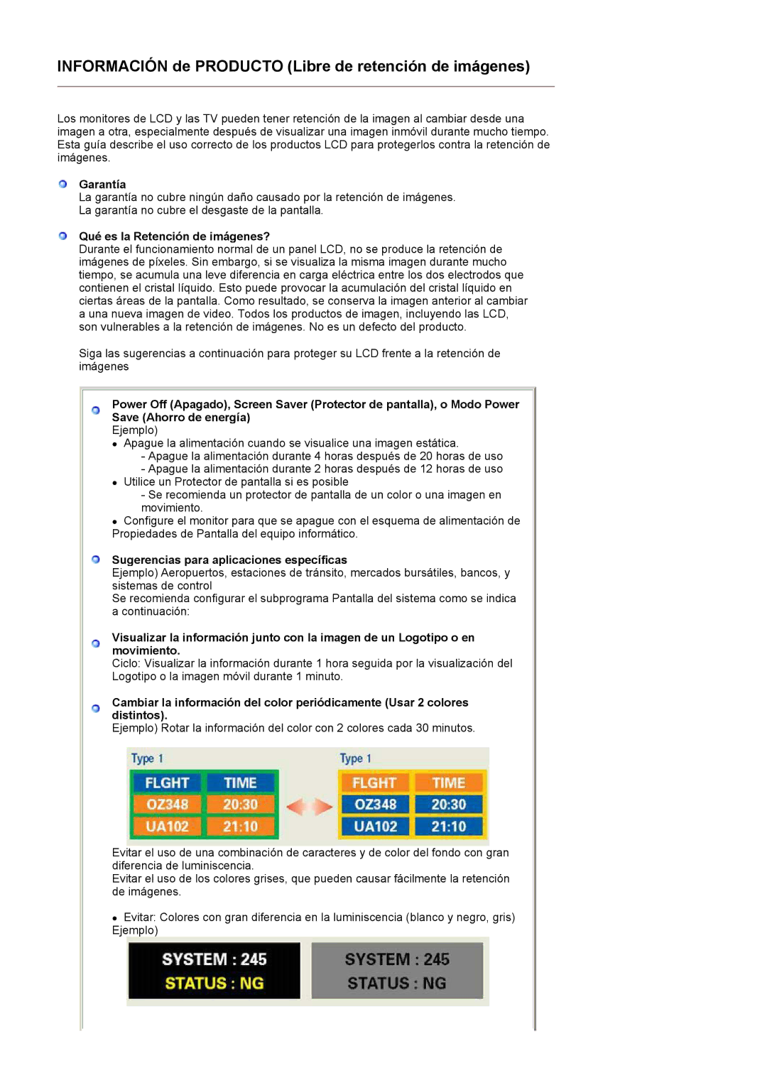 Samsung LS19MEPSFV/EDC manual Información de Producto Libre de retención de imágenes 