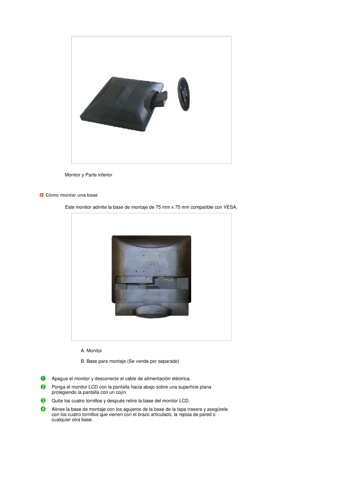 Samsung LS19MEPSFV/EDC manual Cómo montar una base 