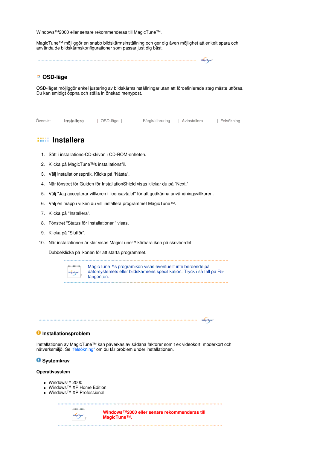 Samsung LS19MEPSFV/EDC manual OSD-läge, Operativsystem 