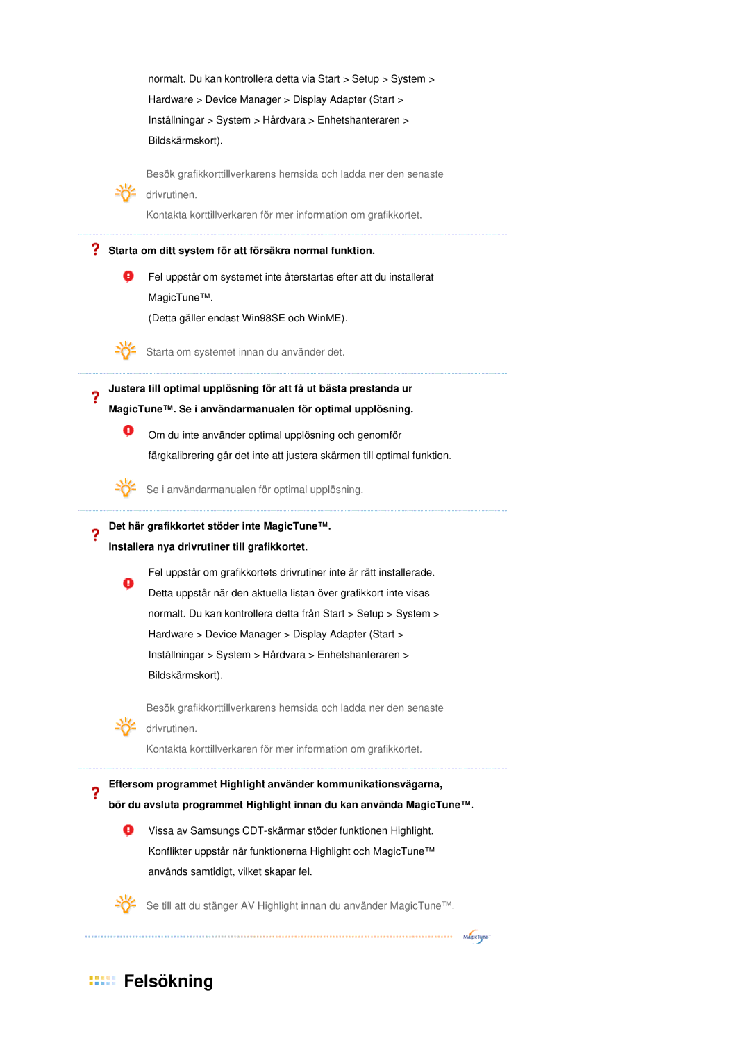 Samsung LS19MEPSFV/EDC Starta om ditt system för att försäkra normal funktion, Starta om systemet innan du använder det 