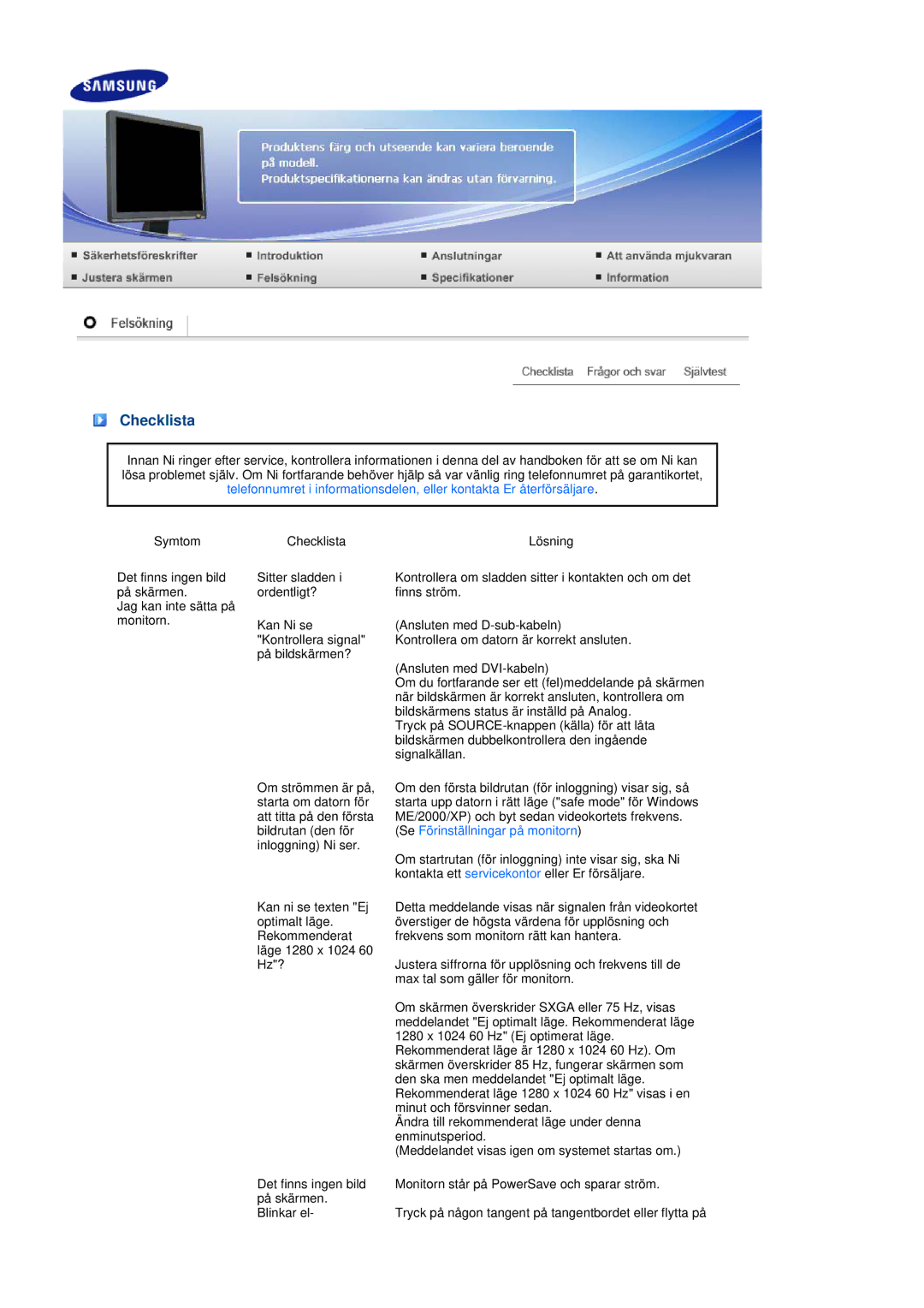 Samsung LS19MEPSFV/EDC manual Checklista 