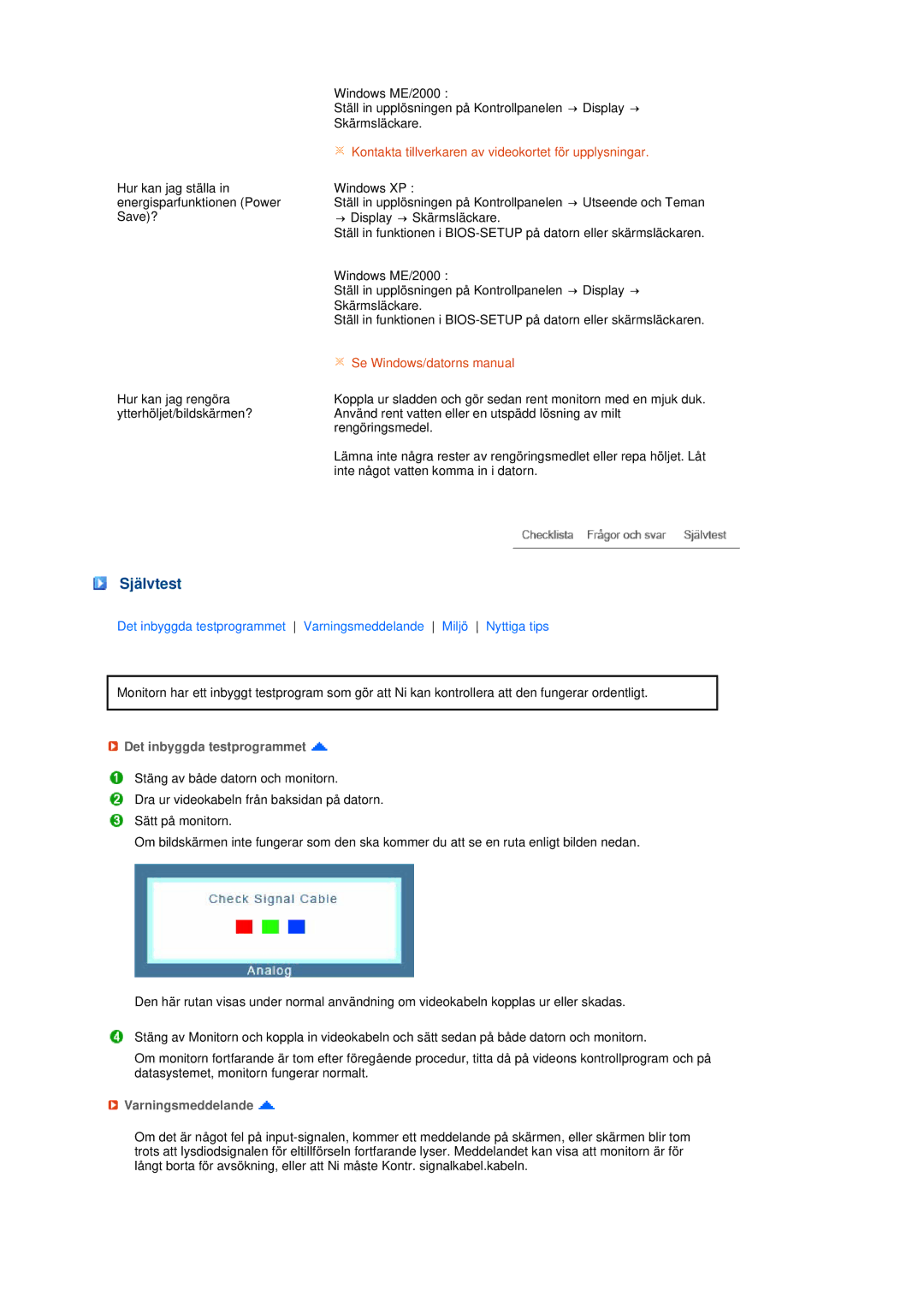 Samsung LS19MEPSFV/EDC manual Självtest, Det inbyggda testprogrammet, Varningsmeddelande 