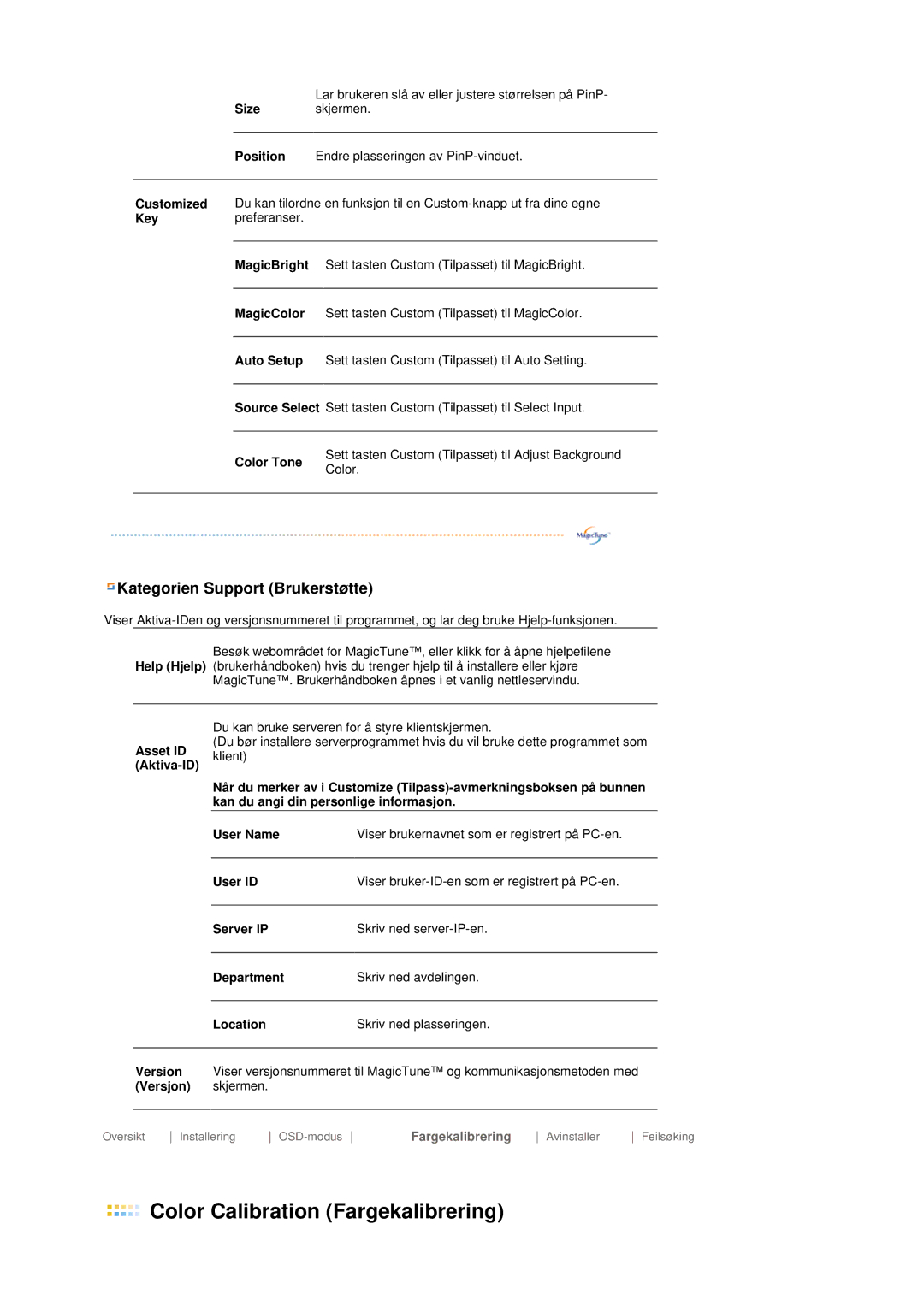 Samsung LS19MEPSFV/EDC manual Color Calibration Fargekalibrering 