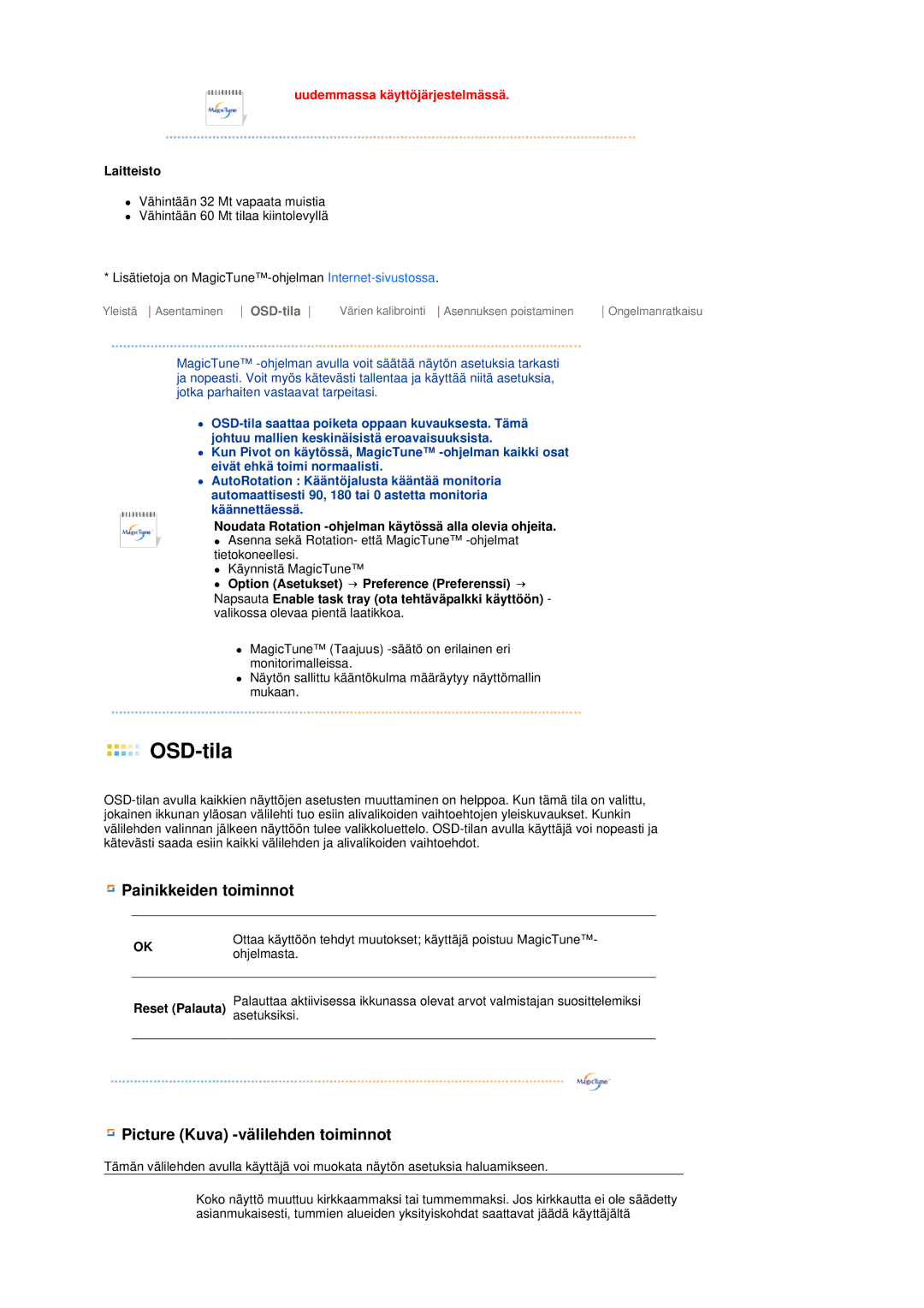 Samsung LS19MEPSFV/EDC manual OSD-tila 