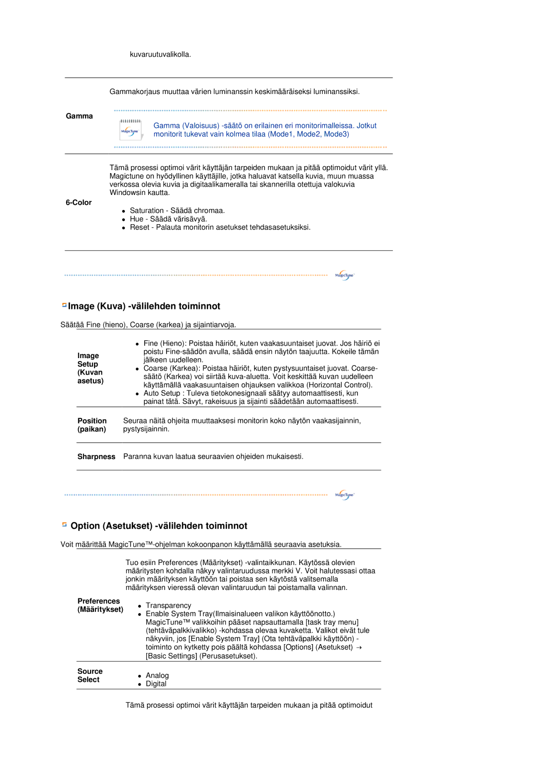 Samsung LS19MEPSFV/EDC manual Image Kuva -välilehden toiminnot 