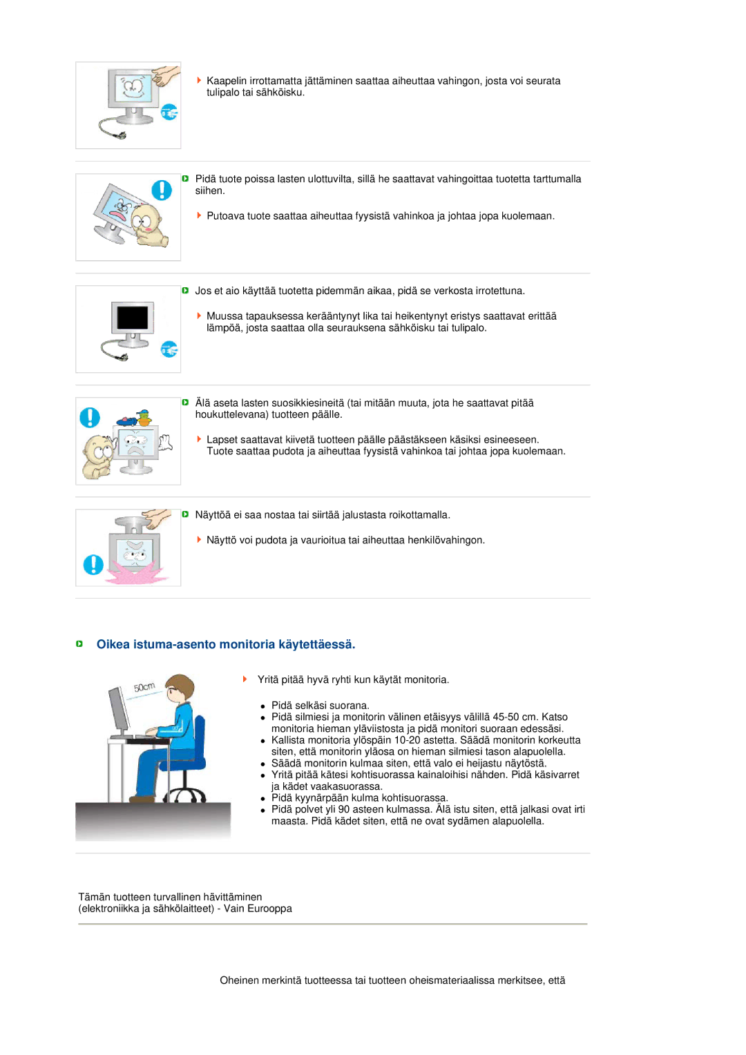 Samsung LS19MEPSFV/EDC manual Oikea istuma-asento monitoria käytettäessä 