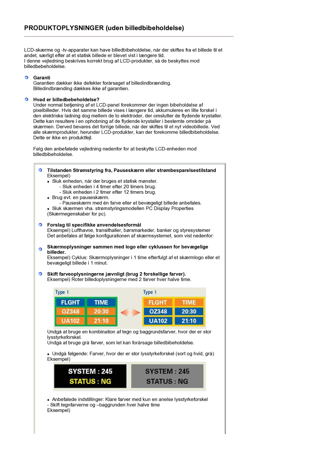 Samsung LS19MEPSFV/EDC manual Produktoplysninger uden billedbibeholdelse 