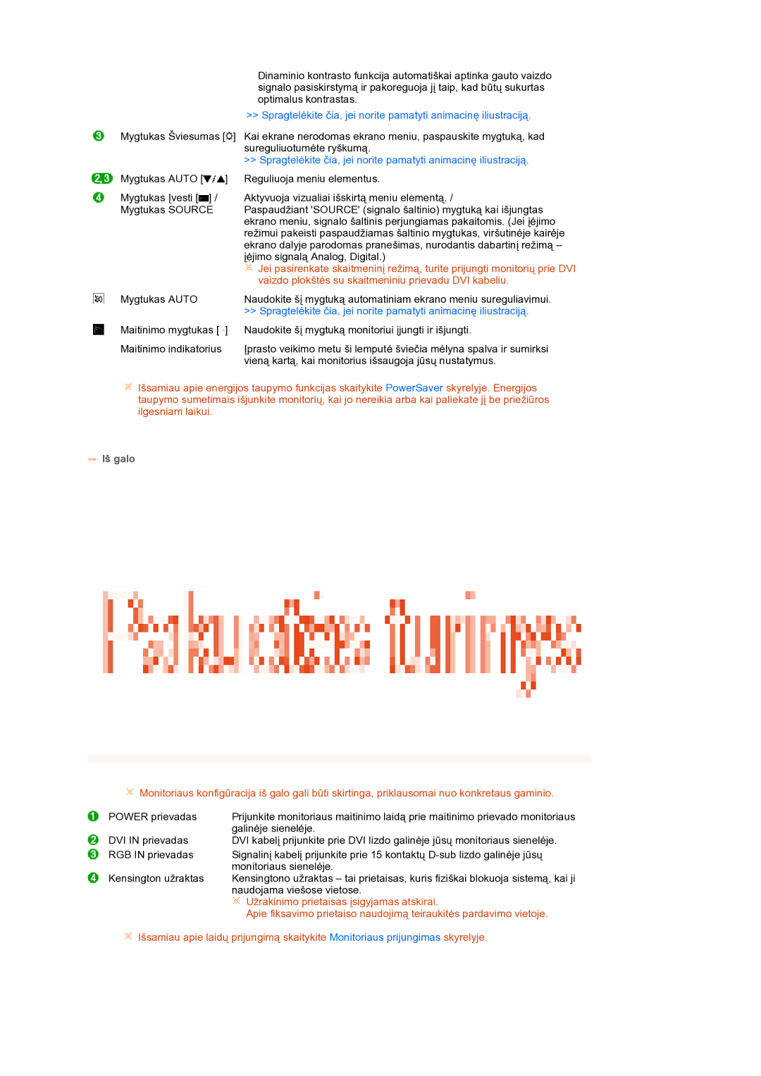 Samsung LS19MEPSFV/EDC manual Vaizdo plokštės su skaitmeniniu prievadu DVI kabeliu, Iš galo 