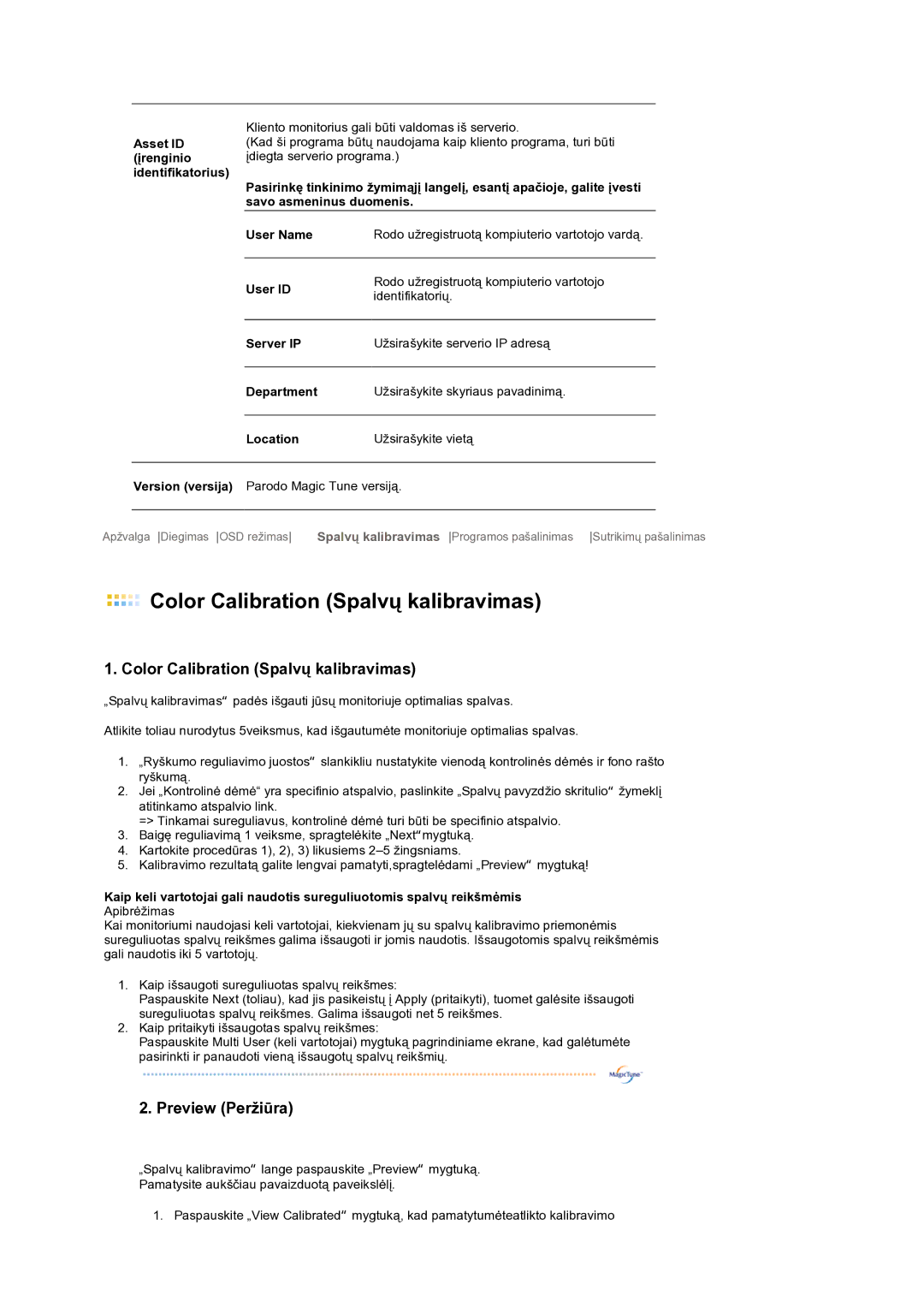 Samsung LS19MEPSFV/EDC manual Color Calibration Spalvų kalibravimas 