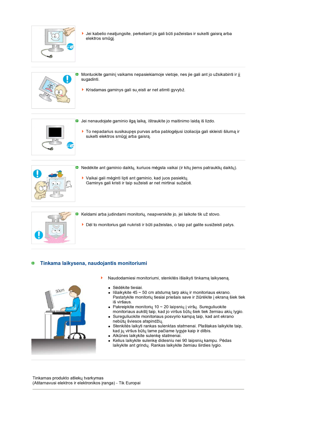 Samsung LS19MEPSFV/EDC manual Tinkama laikysena, naudojantis monitoriumi 