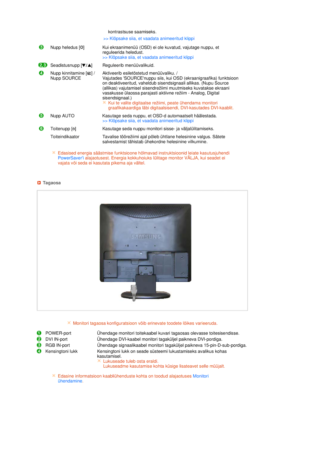 Samsung LS19MEPSFV/EDC manual Tagaosa 