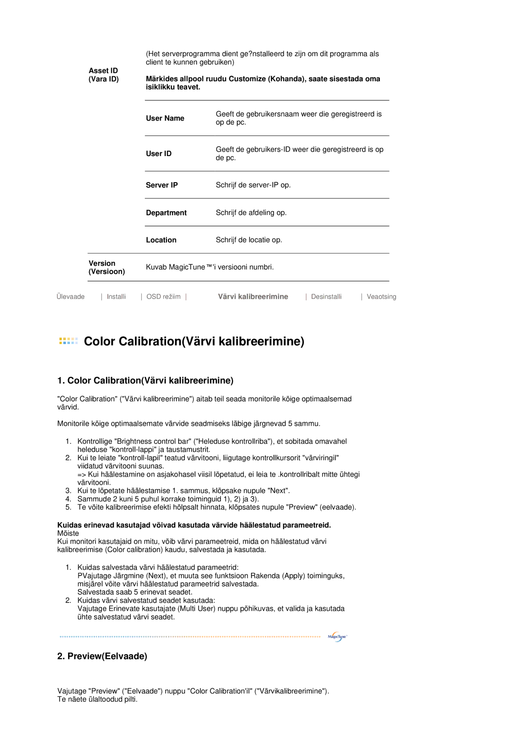 Samsung LS19MEPSFV/EDC manual Color CalibrationVärvi kalibreerimine 