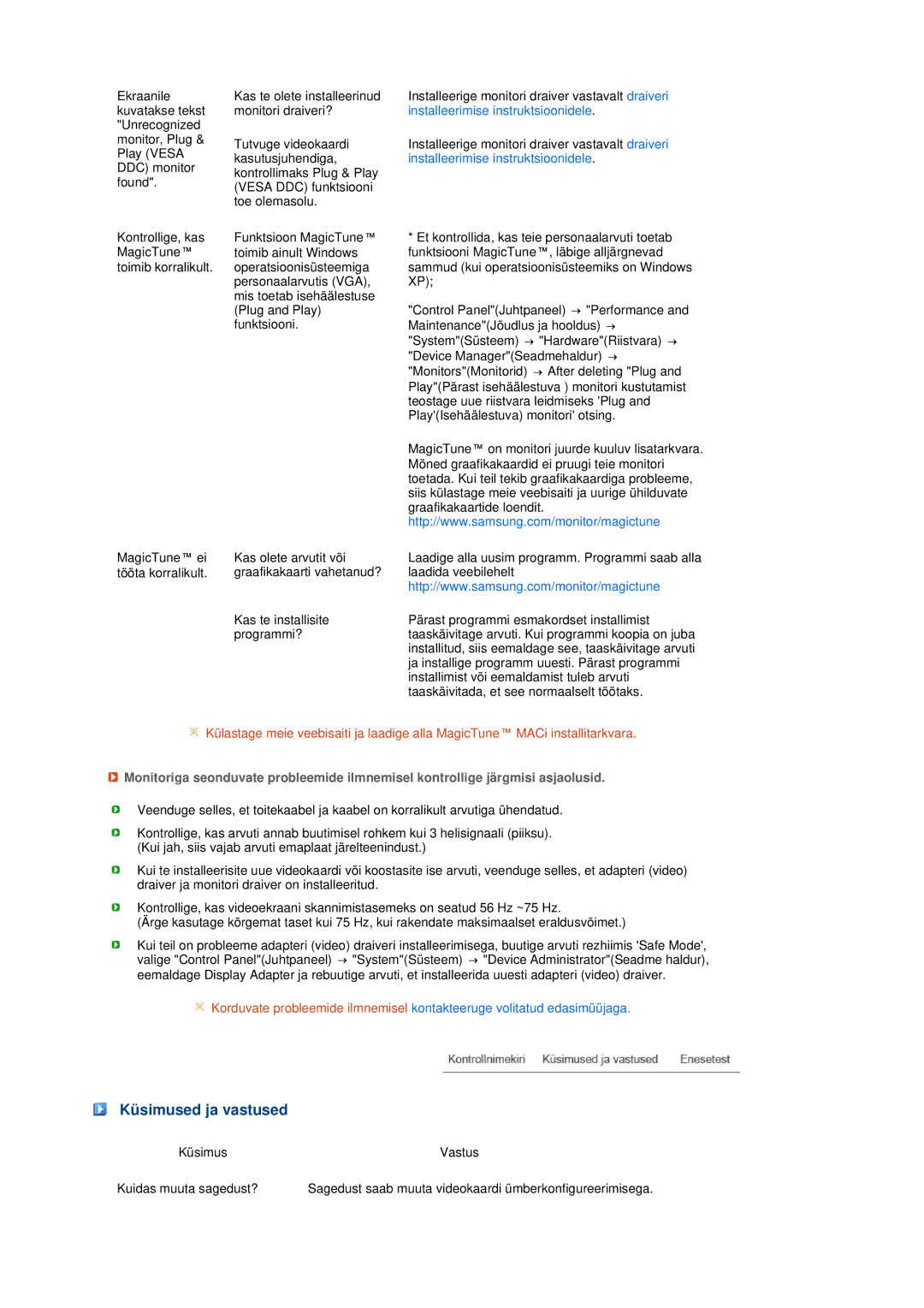 Samsung LS19MEPSFV/EDC manual Küsimused ja vastused 