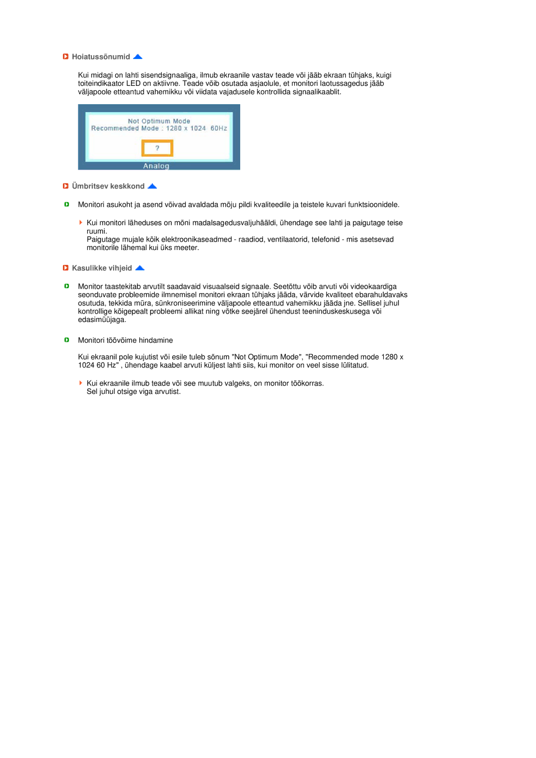 Samsung LS19MEPSFV/EDC manual Hoiatussõnumid, Ümbritsev keskkond, Kasulikke vihjeid 