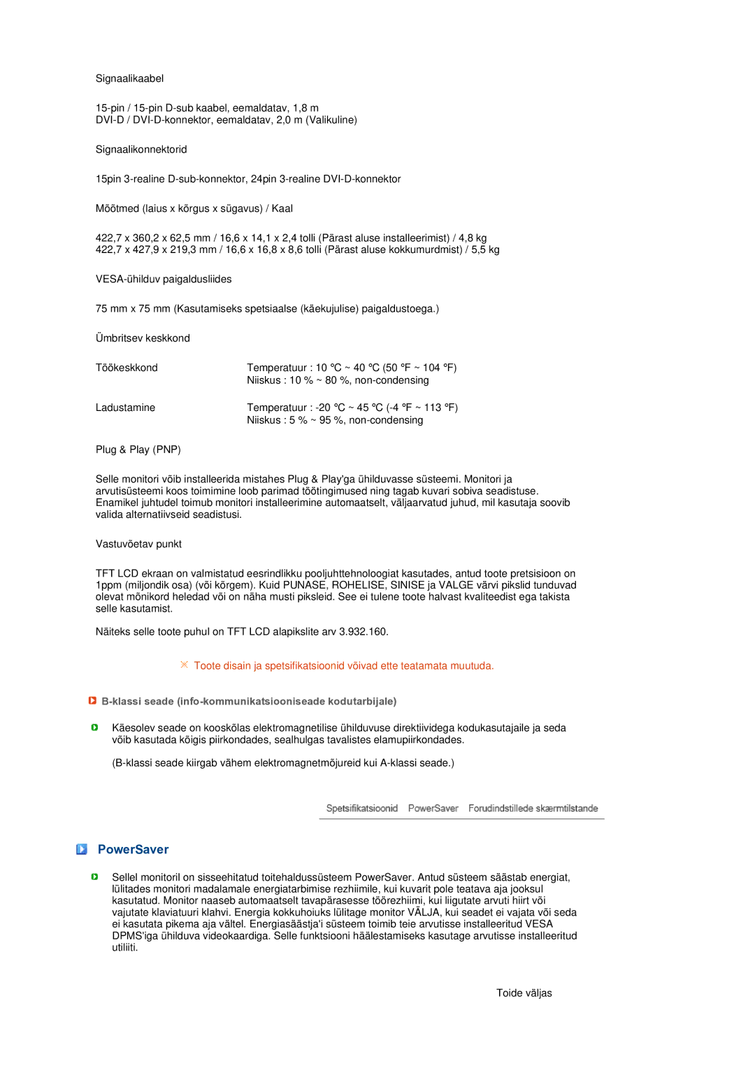 Samsung LS19MEPSFV/EDC manual PowerSaver, Klassi seade info-kommunikatsiooniseade kodutarbijale 