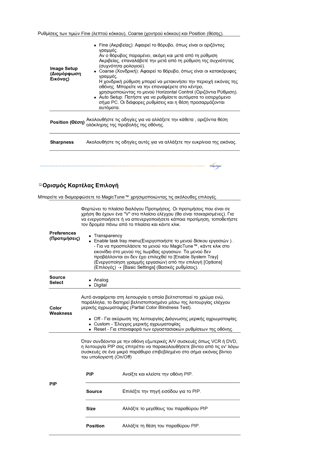 Samsung LS19MEPSFV/EDC manual Ορισµός Καρτέλας Επιλογή 