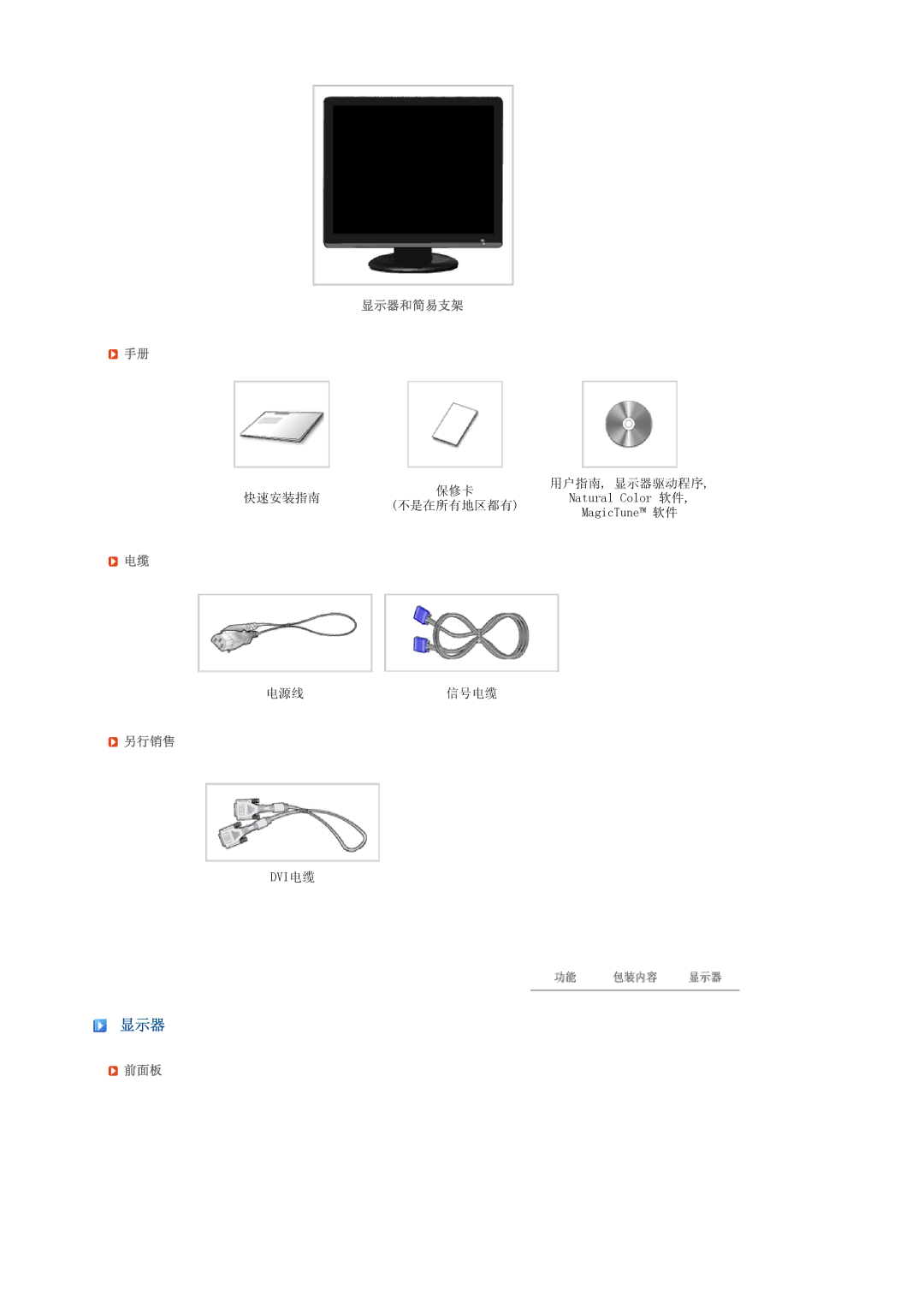 Samsung LS19MEPSFV/EDC manual 显示器和简易支架, 另行销售, 前面板 