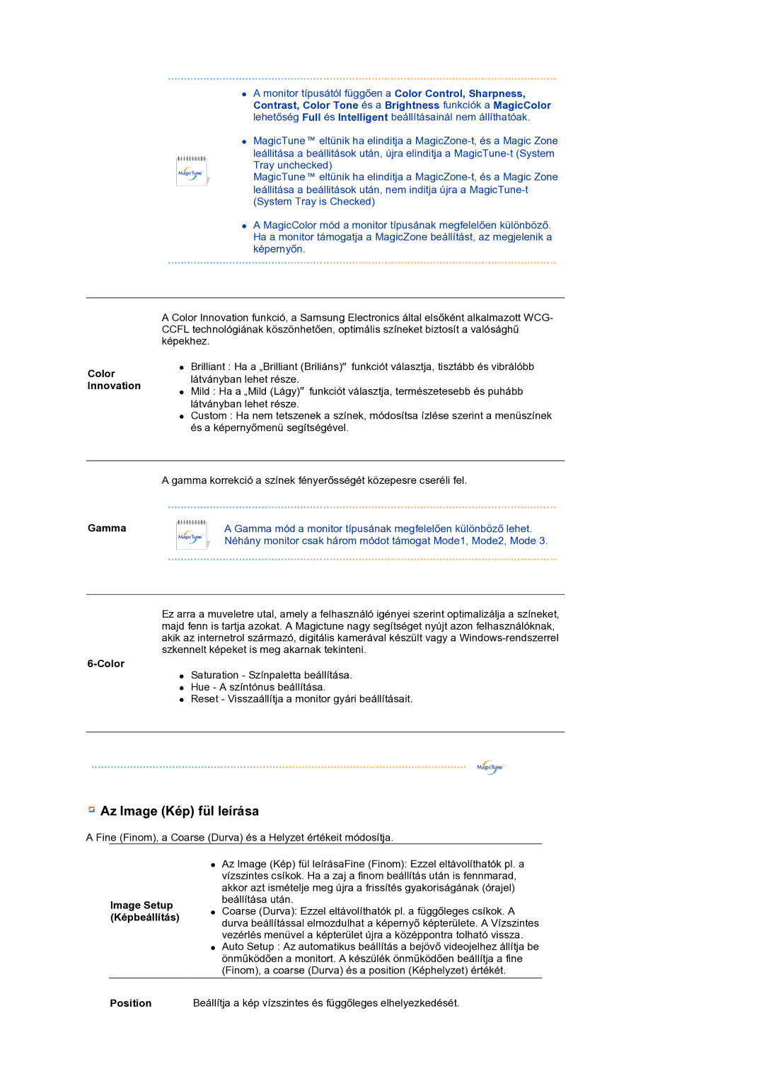 Samsung LS19MEPSFV/EDC manual Az Image Kép fül leírása 