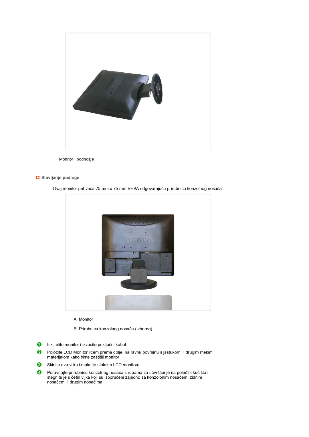 Samsung LS19MEPSFV/EDC manual Stavljanje podloge 