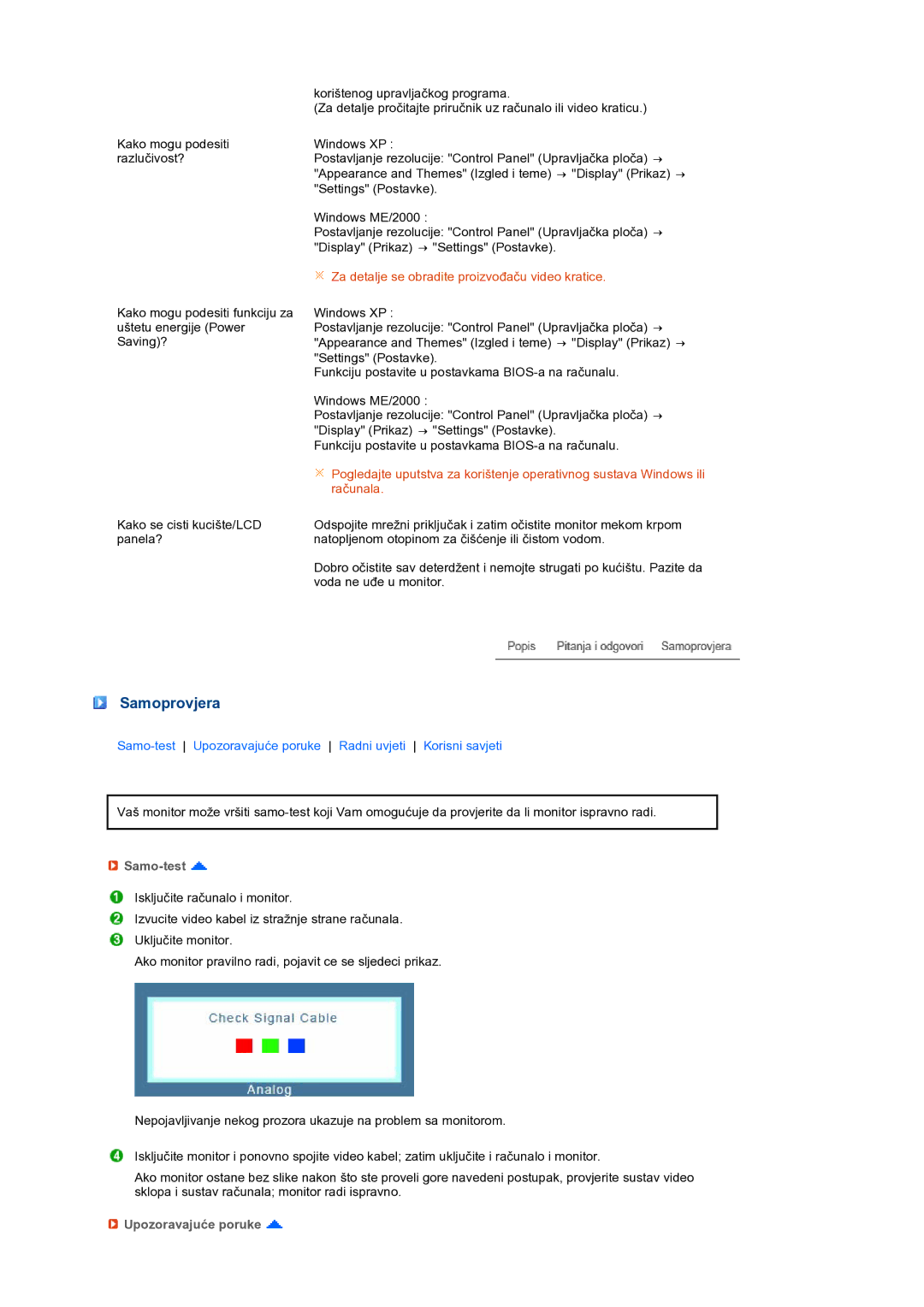 Samsung LS19MEPSFV/EDC manual Samoprovjera, Samo-test, Upozoravajuće poruke 