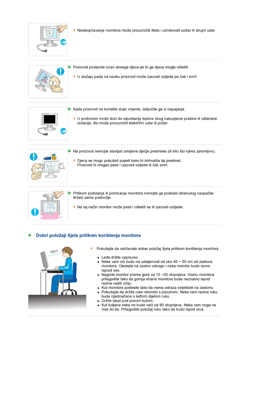 Samsung LS19MEPSFV/EDC manual Dobri položaji tijela prilikom korištenja monitora 