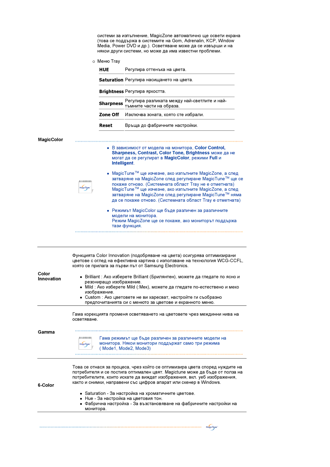 Samsung LS19MEWSFV/EDC manual MagicColor, Color Innovation, Gamma 