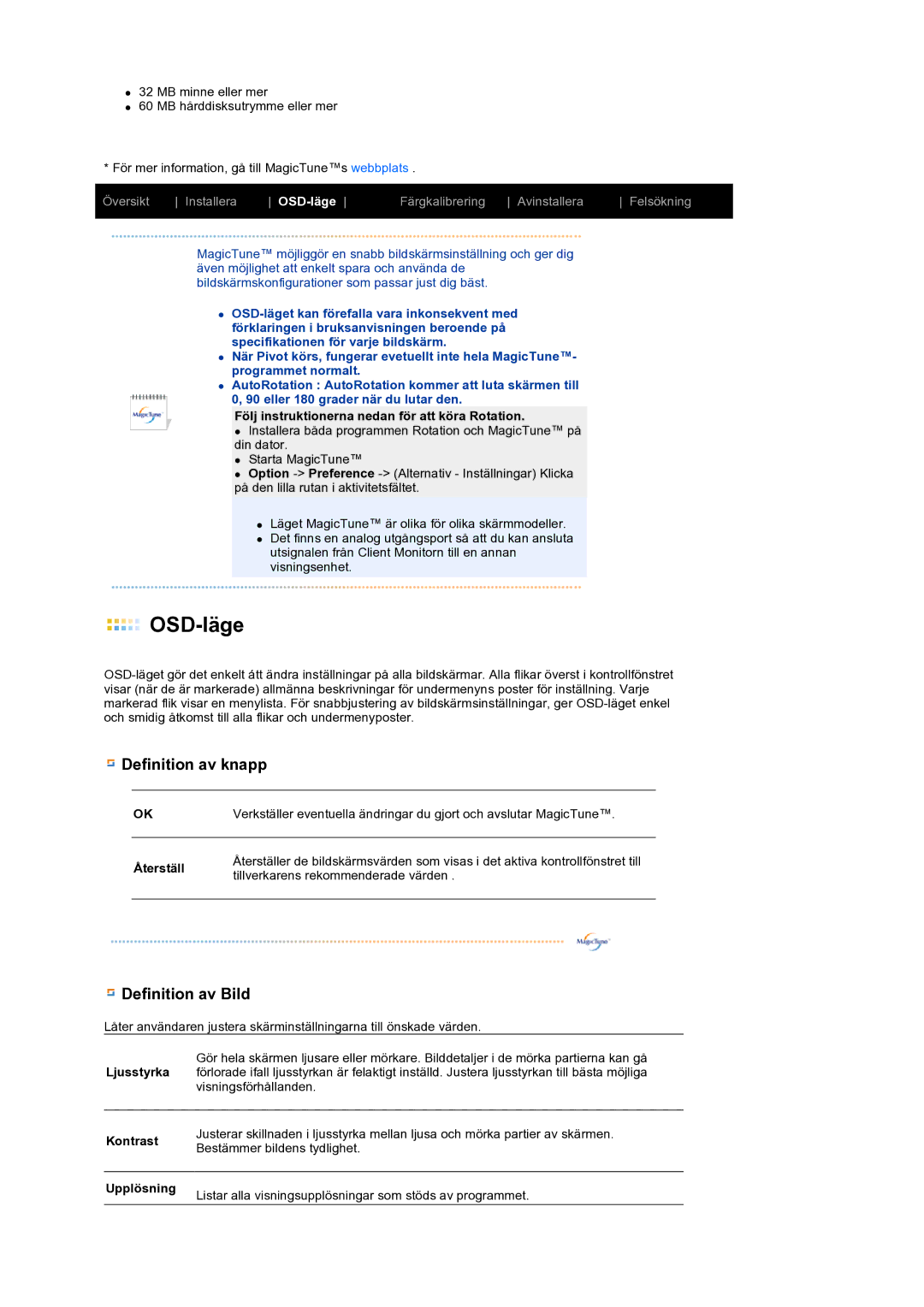 Samsung LS19MEWSFV/EDC manual Definition av knapp, Definition av Bild 